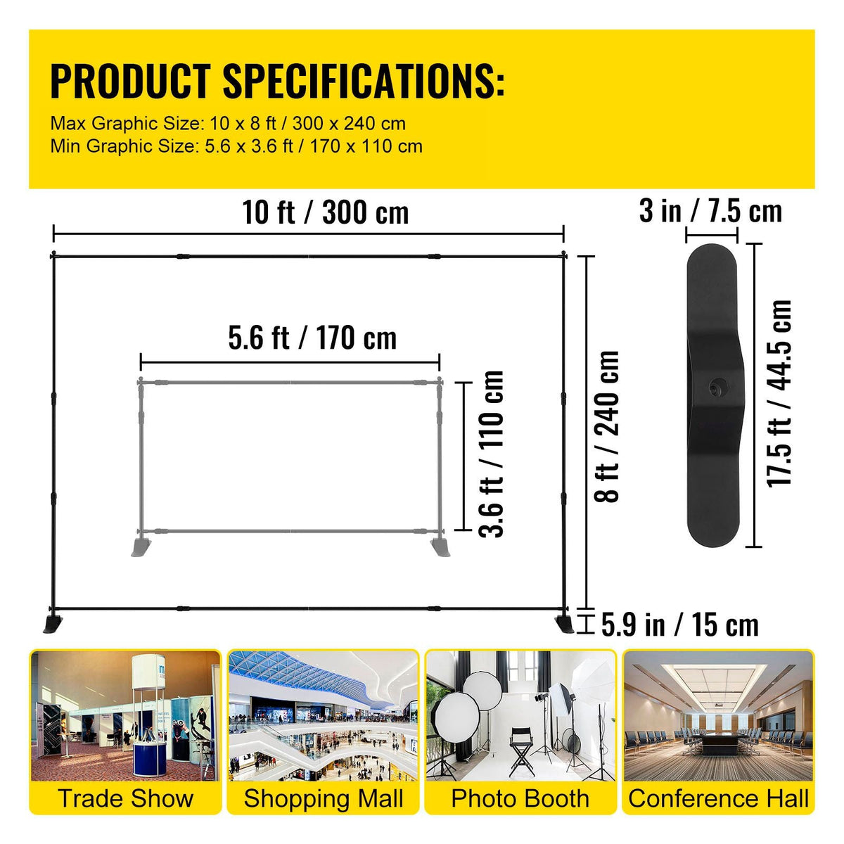 10 x 8 Ft Backdrop Banner Stand Adjustable Height and Width Newest Step and Repeat for Trade Show Wall Exhibitor Photo Booth Background