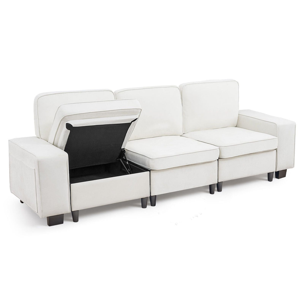 100-Inch Modular 3-Seater Sofa – Comfy Couch with Deep Seats & Hidden Storage, Modern Design for Living Room, Apartment, or Office, White