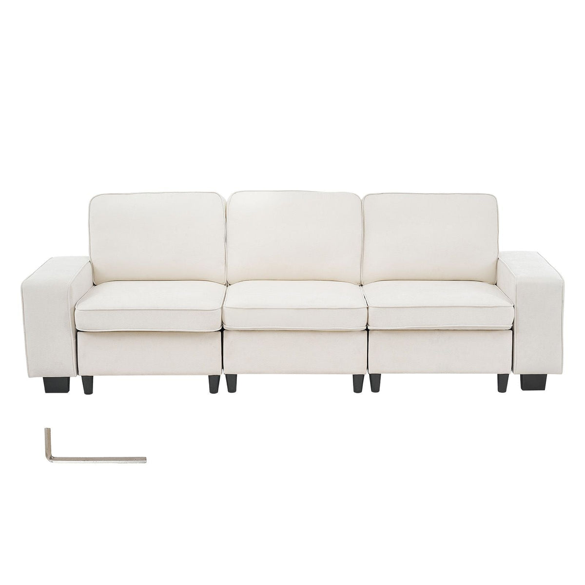 100-Inch Modular 3-Seater Sofa – Comfy Couch with Deep Seats & Hidden Storage, Modern Design for Living Room, Apartment, or Office, White