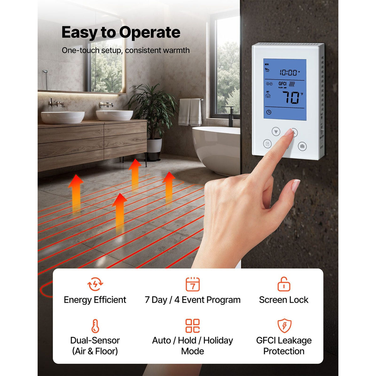 100 sqft Underfloor Heating Cable Kit, 120V Electric Radiant Heated Floor System, with Smart Control Thermostat & Alarm, Easy Installation for Tile, Stone, Vinyl, Home Improvement