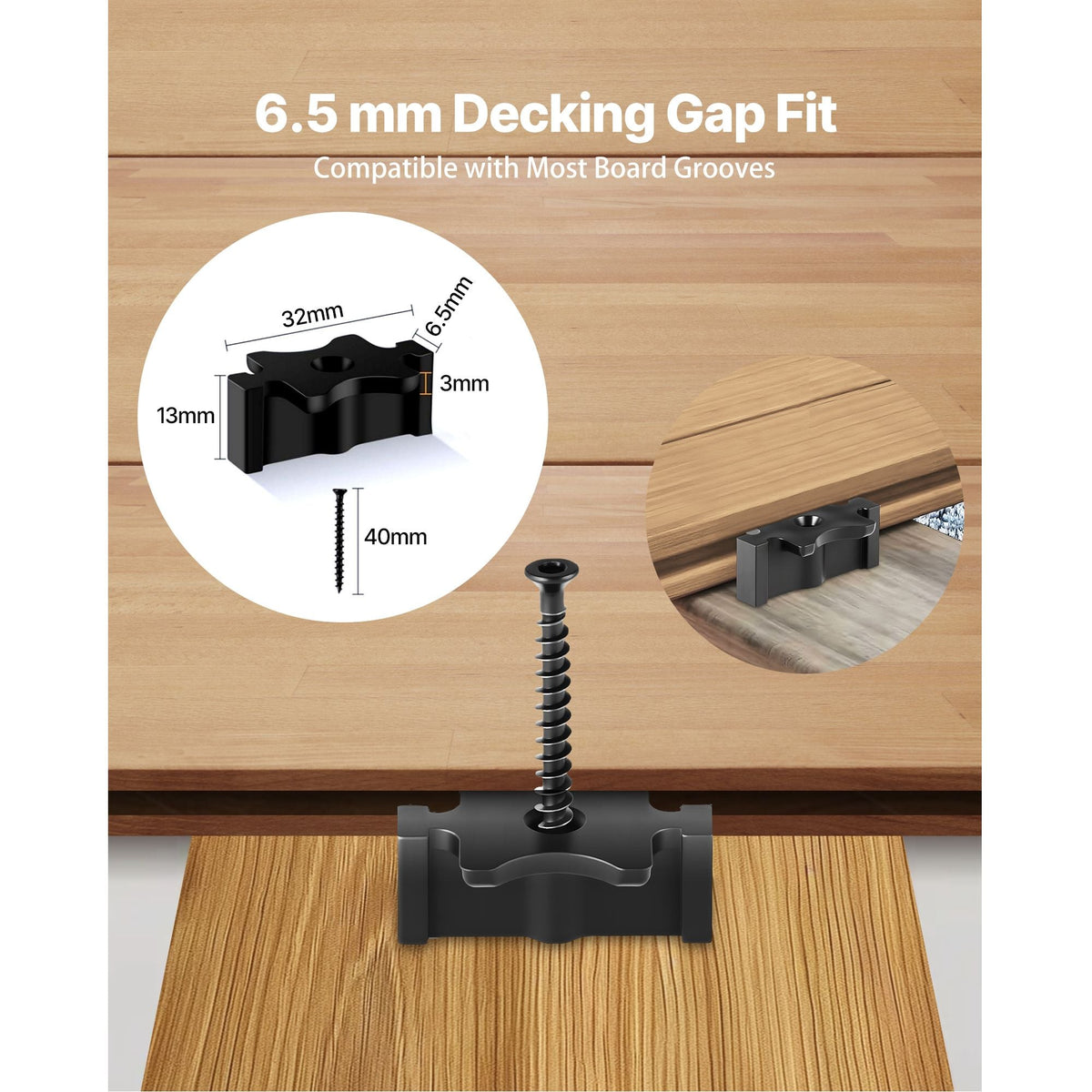 1000PCS Hidden Deck Fasteners for Composite Decking Board, Universal Composite T Clips & Plastic Hidden Fasteners with Metal Screws,Polypropylene PP Clips Works with 0.26 inch Gaps, Black