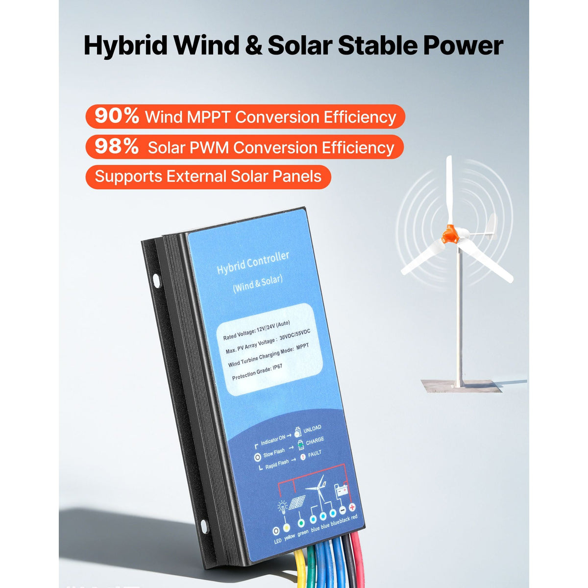 1000W 12V Wind Turbine Generator, 3-Blade Wind Turbine Kit with Wind/Solar Hybrid Controller, Efficient 3-Phase AC Permanent Wind Power Generator for RV Boat Home Farm (Tower Pole Not Include)