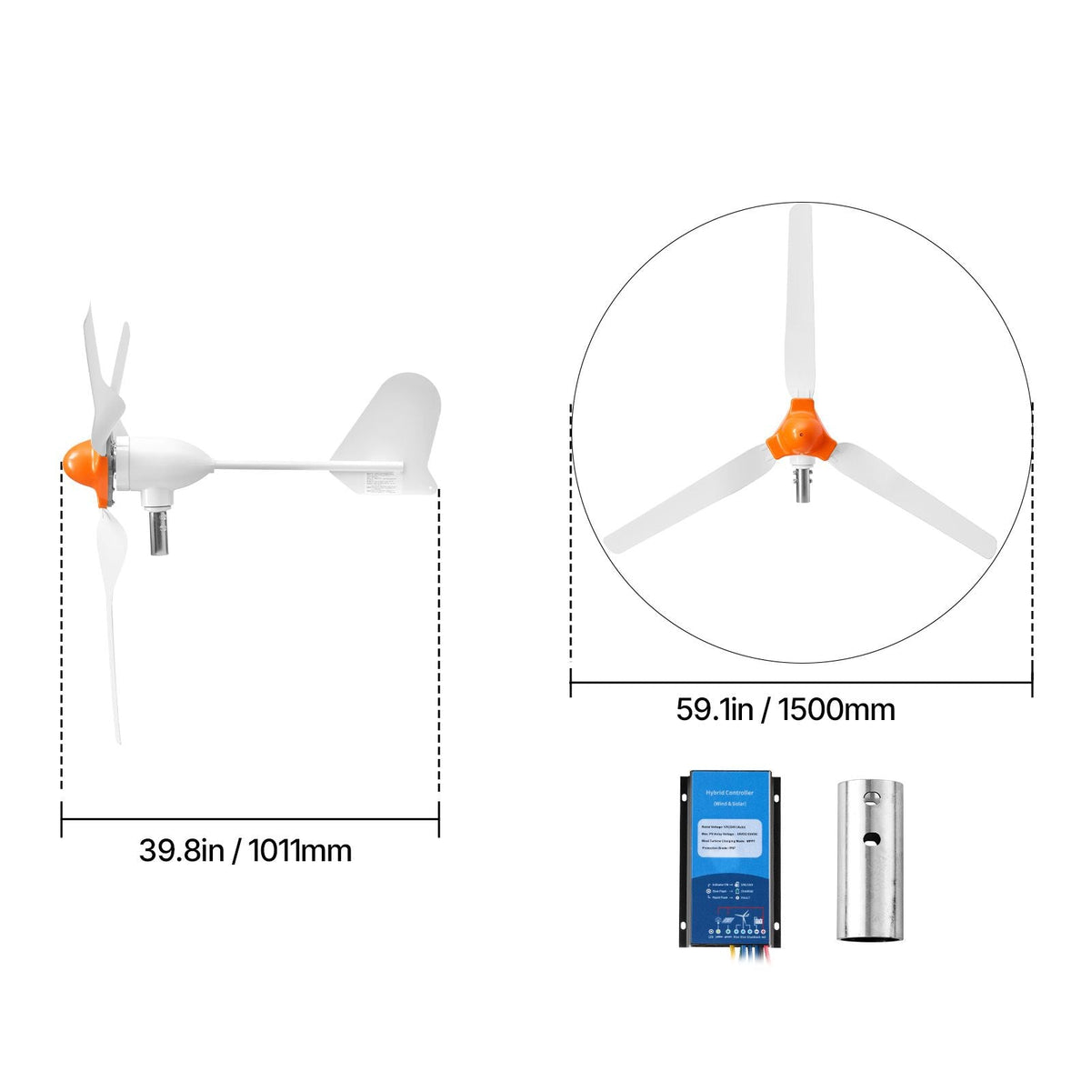1000W 12V Wind Turbine Generator, 3-Blade Wind Turbine Kit with Wind/Solar Hybrid Controller, Efficient 3-Phase AC Permanent Wind Power Generator for RV Boat Home Farm (Tower Pole Not Include)