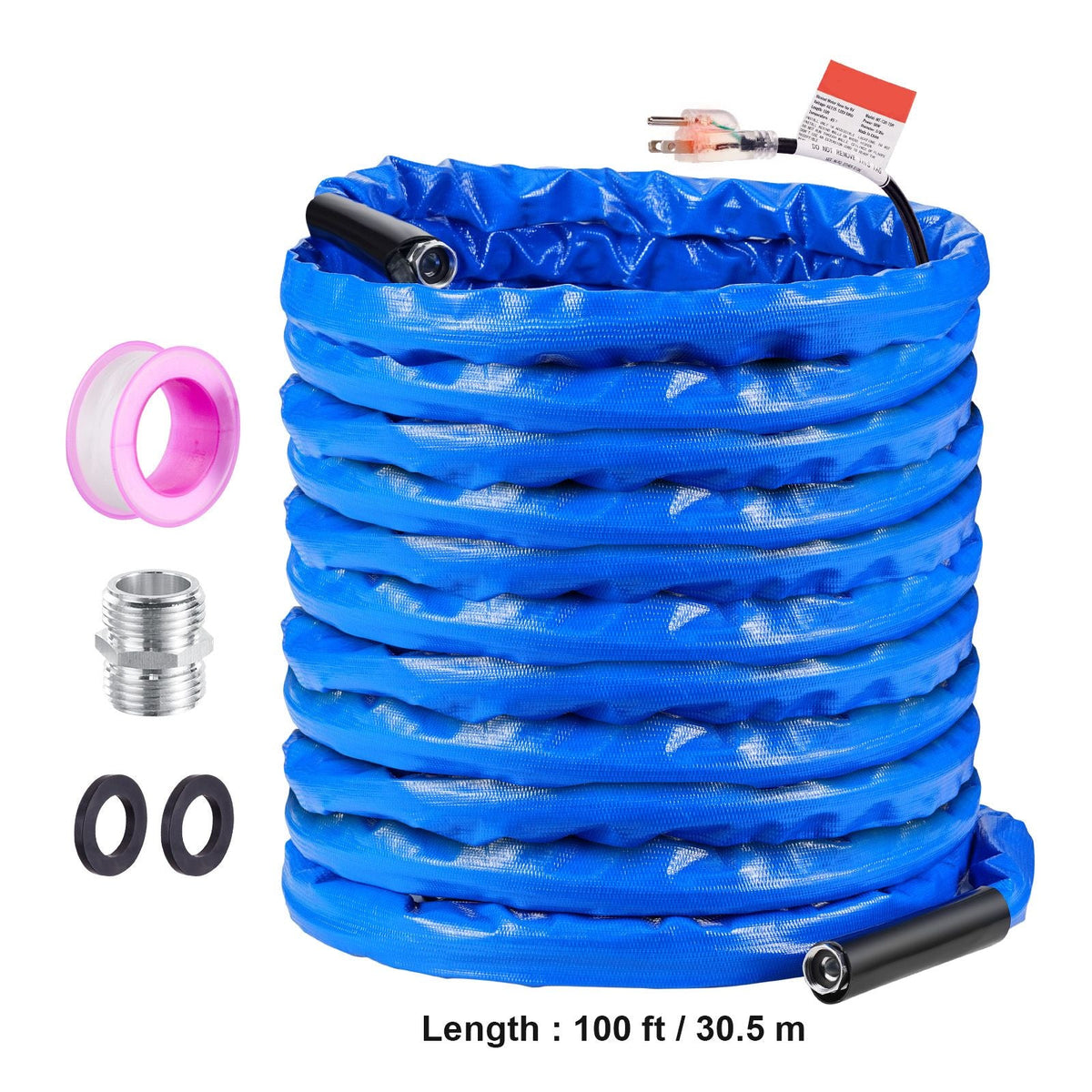 100ft Heated Water Hose for RV, Heated Drinking Water Hose with Corrugated Cover Antifreeze to -45 Fahrenheit , Automatic Self-regulating, 5/8" I.D. with 3/4" GHT Adapter, Lead and BPA Free