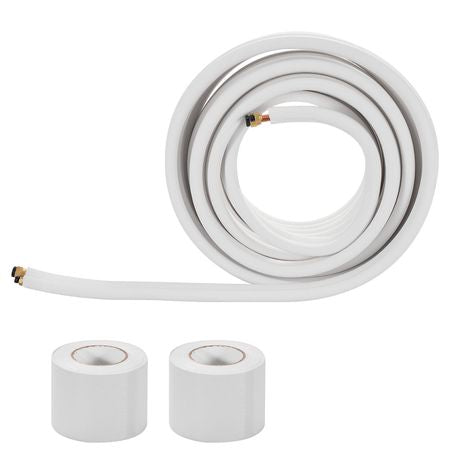 100ft Mini Split Line Set, 3/8' & 5/8' OD AC Copper Tubing Pipe, 3/8 White PE Thickened Insulated Coil with Flared Nuts, Strapping Tapes, for Mini Split Air Conditioner HVAC or Heat Pump System