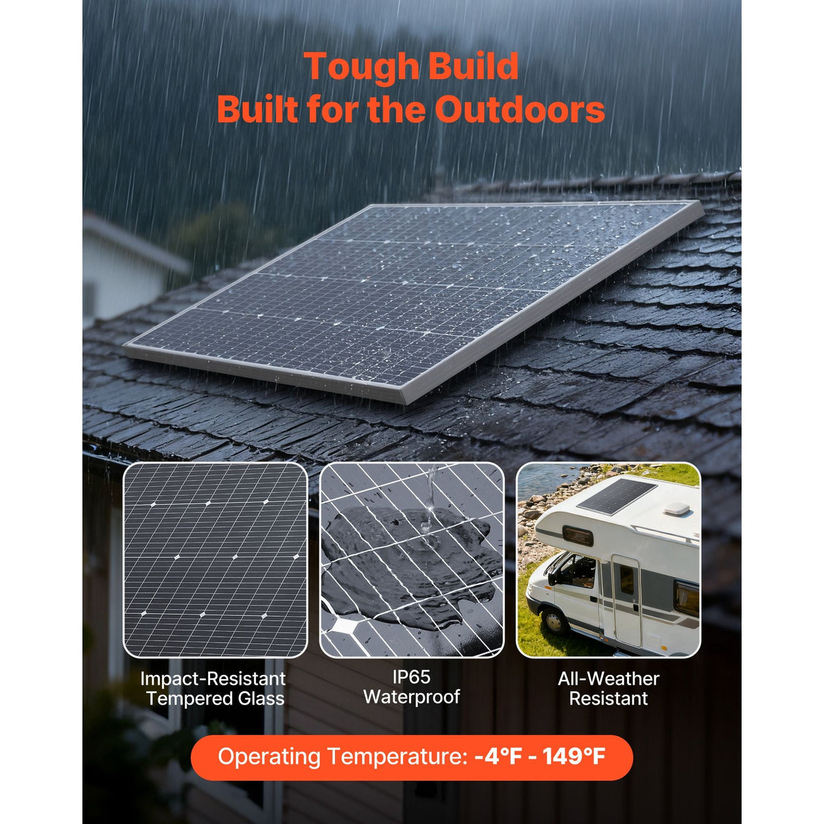 100W Monocrystalline Solar Panel, 23% High-Efficiency Mono PV Module with Stable MC4 Output & Aluminum Frame, IP65 Waterproof Solar Panel for Car Boat RV Flat Rooftop Off-Grid Applications