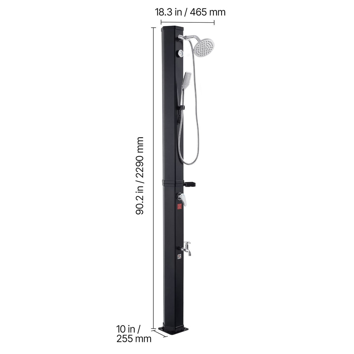 10.6 Gal Solar Heated Shower, 6.7ft Showerhead Height Outdoor Shower, with Handheld & Foot Faucet, Hot & Cold Water Adjustment, Freestanding for Backyard Poolside Beach Pool, Black