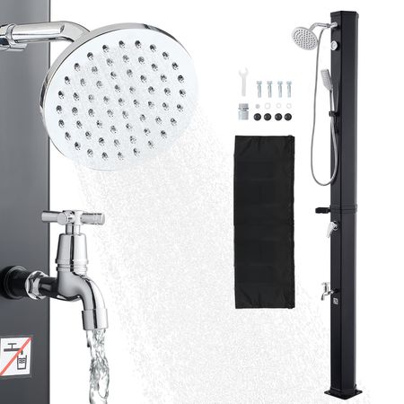 10.6 Gal Solar Heated Shower, 6.7ft Showerhead Height Outdoor Shower, with Handheld & Foot Faucet, Hot & Cold Water Adjustment, Freestanding for Backyard Poolside Beach Pool, Black