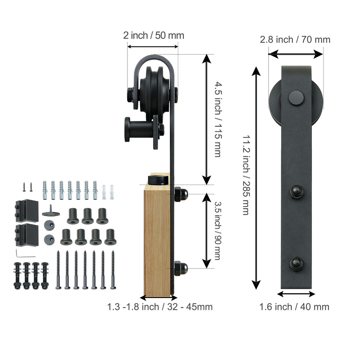 10FT Sliding Barn Door Hardware Kit, 330LBS Loading Heavy Duty Barn Door Track Kit for Single Door, Fit 4.6-5.2FT Wide and 1.3"-1.8" Thick Door Panel, with Smooth & Silent Pulley (J Shape)