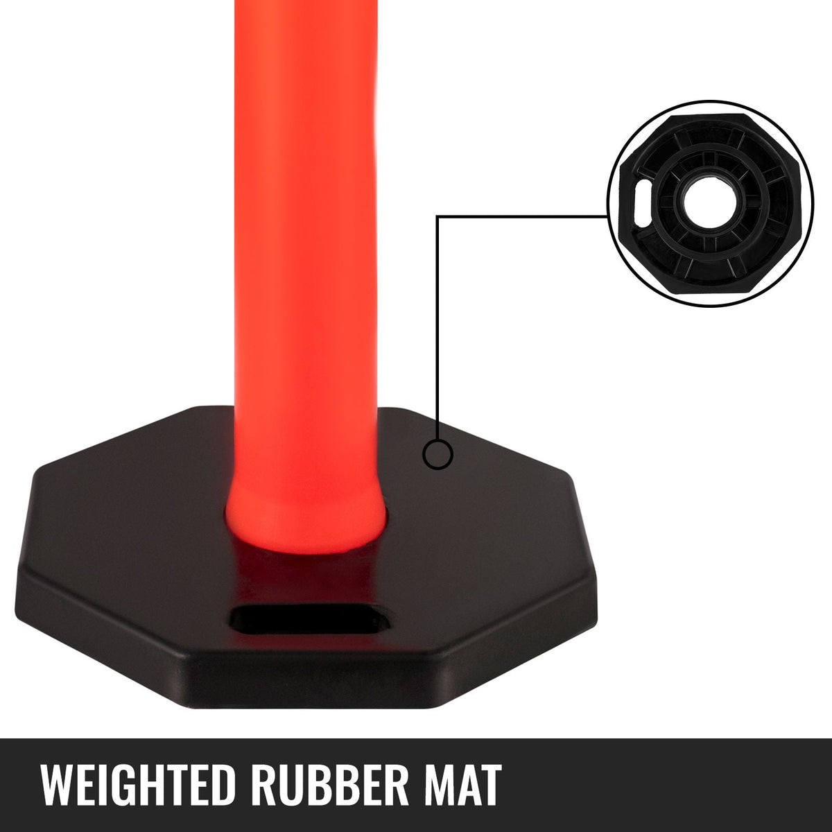 10Pack Traffic Delineator Posts 44 Inch Height, PE Channelizer Cones Post Kit 10 inch Reflective Band, Delineators Post with Rubber Base 16 inch for Construction Sites, Facility Management etc.