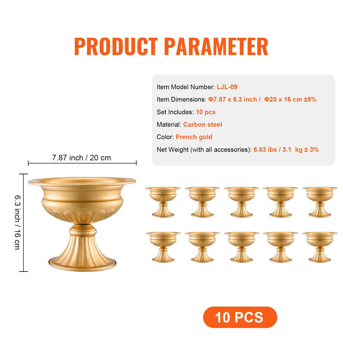 10PCS 16cm/6.3' Tall Wedding Flower Vase, Metal Wedding Centerpiece, Gold Floral Arrangement Stand Display Rack for Tables Wedding Dinner Party, Anniversary Ceremony Birthday Event Decor