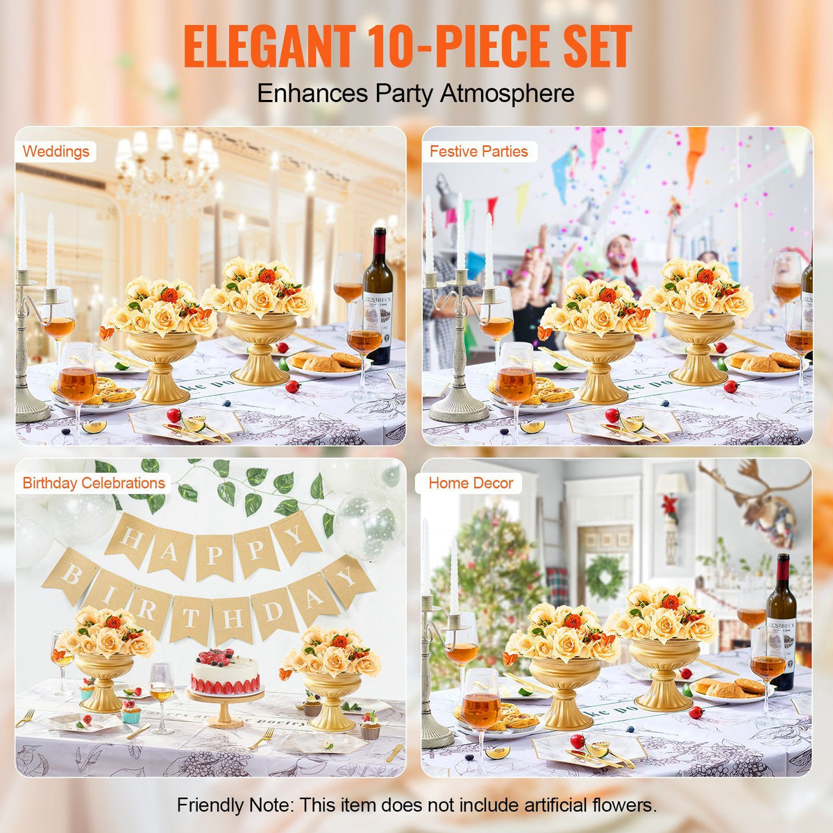 10PCS 16cm/6.3' Tall Wedding Flower Vase, Metal Wedding Centerpiece, Gold Floral Arrangement Stand Display Rack for Tables Wedding Dinner Party, Anniversary Ceremony Birthday Event Decor