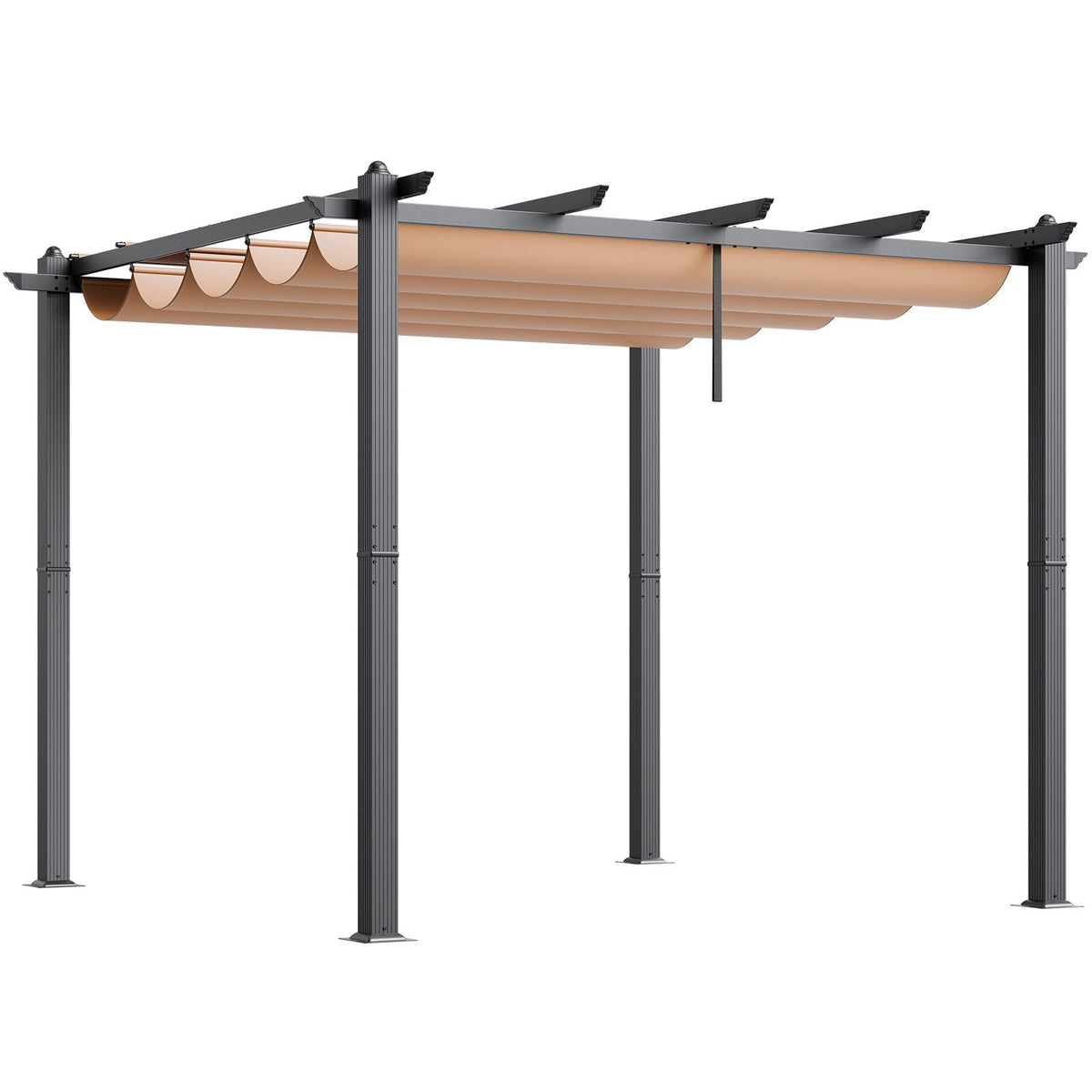 10'x10' Outdoor Retractable Pergola with Canopy, Aluminum Pergola with Retractable Canopy, Modern Pergola with Sun Shade Canopy for Patios, Gardens, Decks, Backyards (Beige)