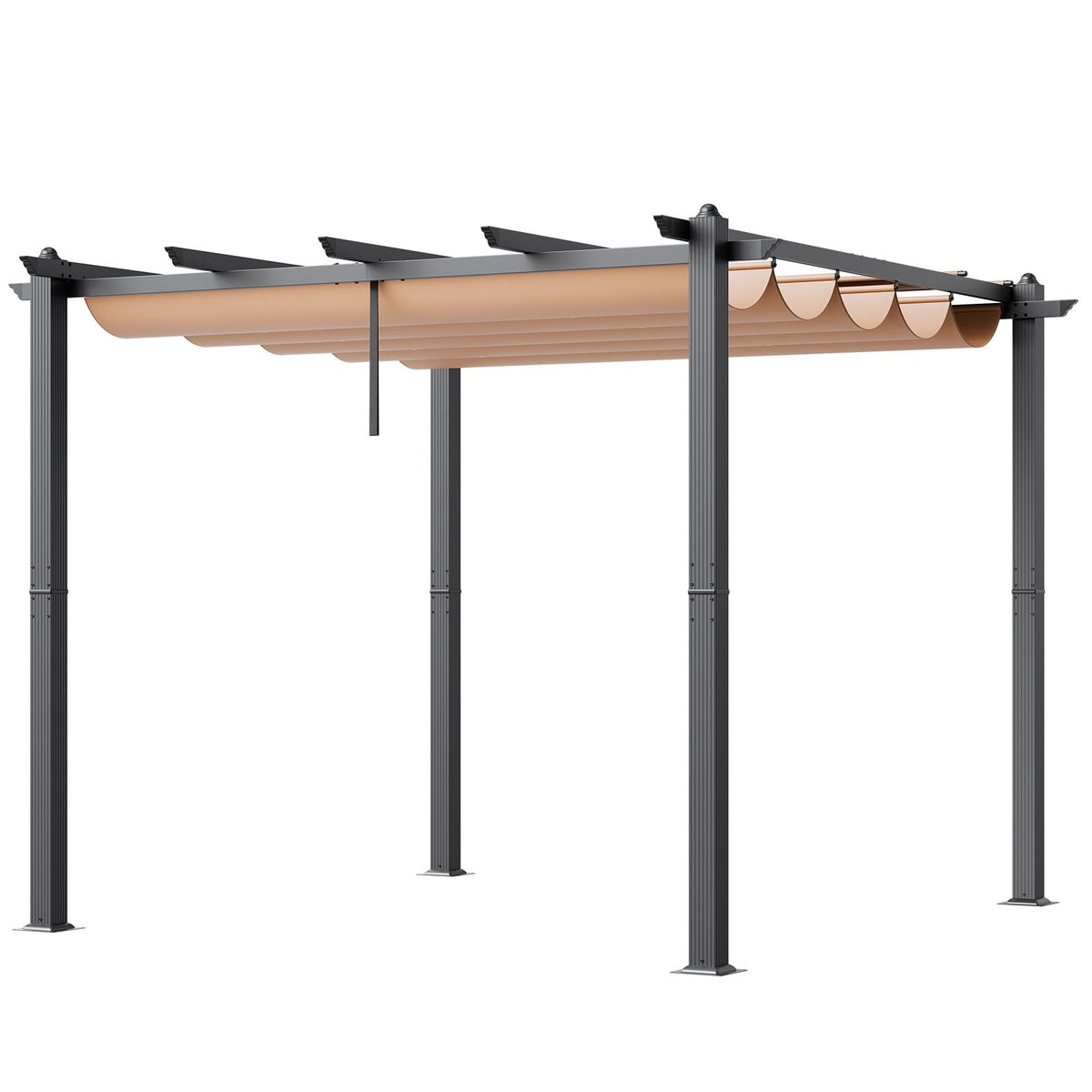 10'x10' Outdoor Retractable Pergola with Canopy, Aluminum Pergola with Retractable Canopy, Modern Pergola with Sun Shade Canopy for Patios, Gardens, Decks, Backyards (Beige)