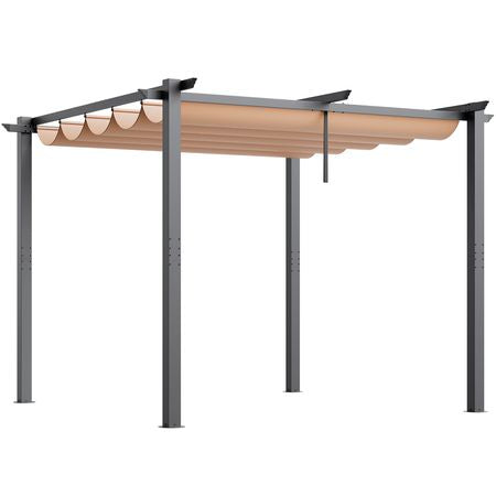 10'x10' Outdoor Retractable Pergola with Canopy, Aluminum Pergola with Retractable Canopy, Modern Pergola with Sun Shade Canopy for Patios, Gardens, Decks, Backyards (Beige)