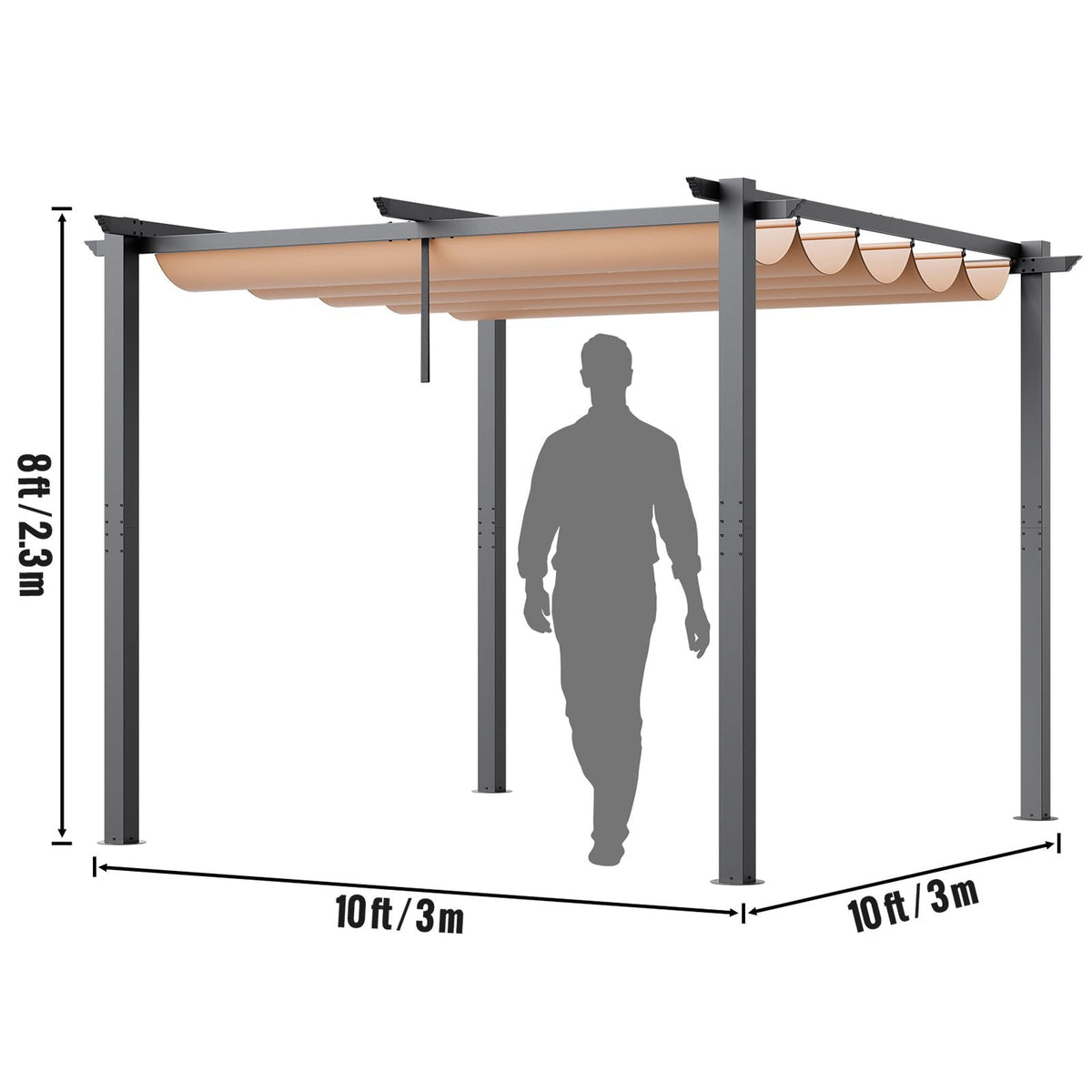 10'x10' Outdoor Retractable Pergola with Canopy, Aluminum Pergola with Retractable Canopy, Modern Pergola with Sun Shade Canopy for Patios, Gardens, Decks, Backyards (Beige)