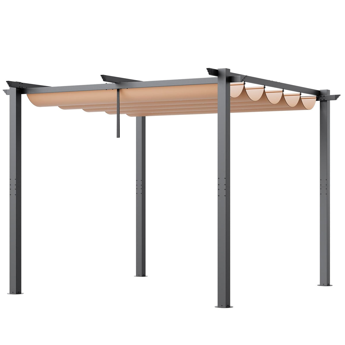 10'x10' Outdoor Retractable Pergola with Canopy, Aluminum Pergola with Retractable Canopy, Modern Pergola with Sun Shade Canopy for Patios, Gardens, Decks, Backyards (Beige)