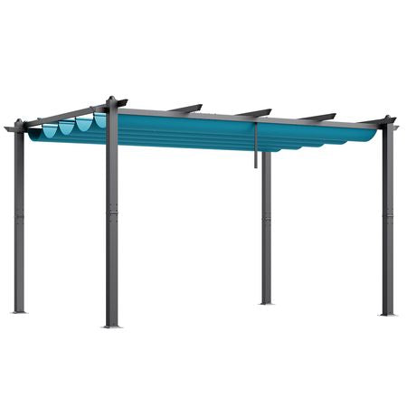 10'x13' Outdoor Retractable Pergola with Canopy, Aluminum Pergola with Retractable Canopy, Modern Pergola with Sun Shade Canopy for Patios, Gardens, Decks, Backyards (Bule)
