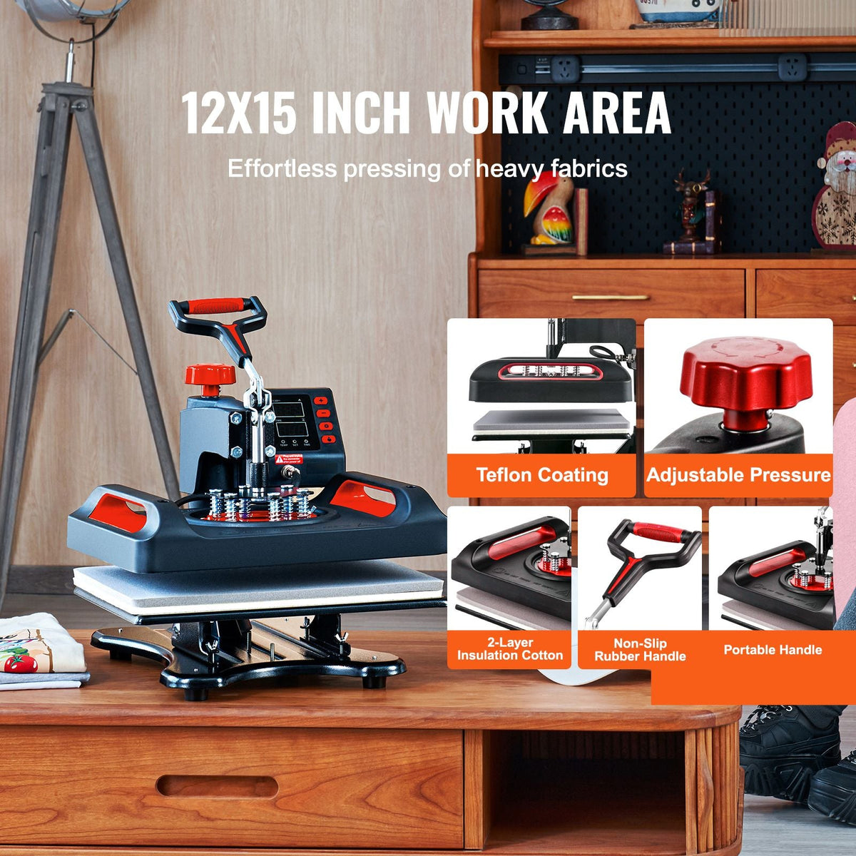 11 in 1 Heat Press, 12 x 15 Inch, Multifunctional Clamshell Printer, Digital Dual-Tube Heat Press Transfer Machine, Swing Away Sublimation Machine for T-Shirt Shoes, 360° Swing Away Design