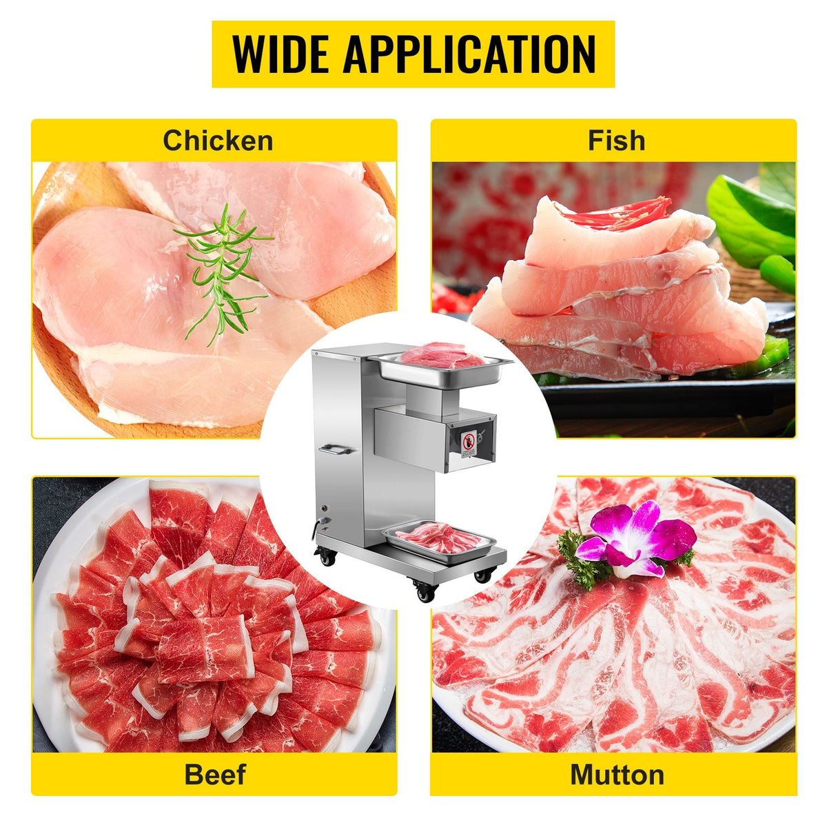 110V Commercial Meat Cutter Machine 1100LB/H Electric Meat Cutting Machine 750W Commercial Meat Slicer 3mm Blade Restaurant Food Slicer Stainless Steel For Kitchen Restaurant Supermarket