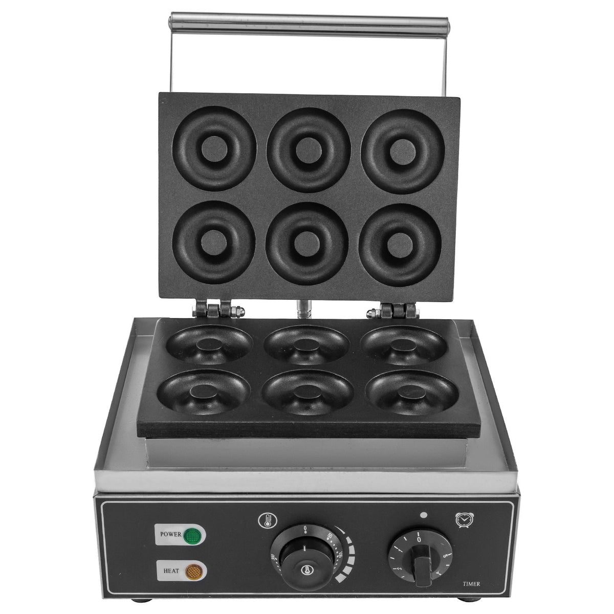 110V Commercial Waffle Donut Machine 6 Holes Double-Sided Heating 50-300Celsius, Electric Doughnut Maker 1550W, Non-stick Donut MakerTeflon-Coating (Depth:0.55\",Dia:2.95\")
