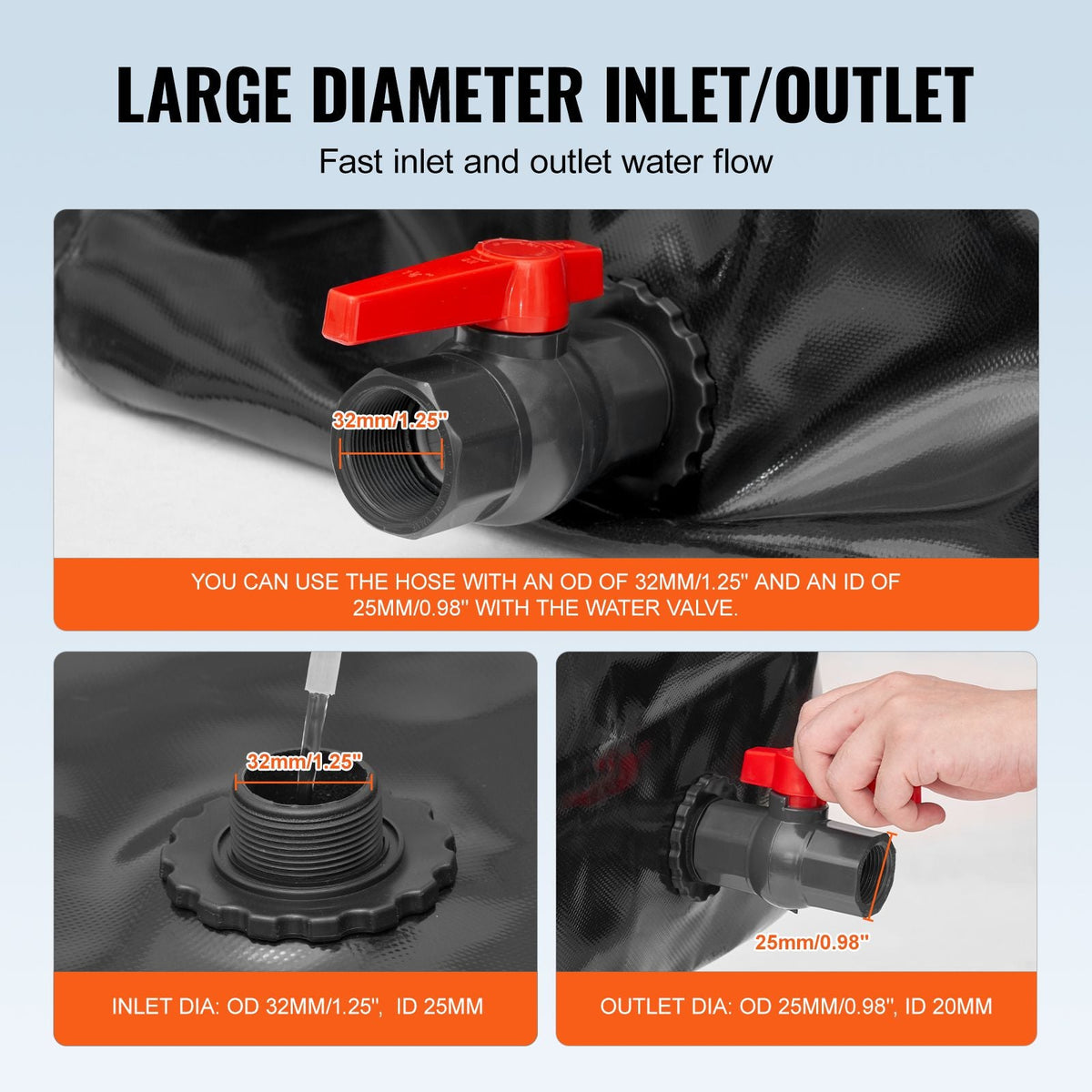 113 L/29.85 Gal Water Storage Bladder, Portable RV Water Tank, 1000D PVC Collapsible Water Storage Containers, Soft Water Bag, Water Bladder, Fire Prevention, Camping, Emergency Water Use, Black