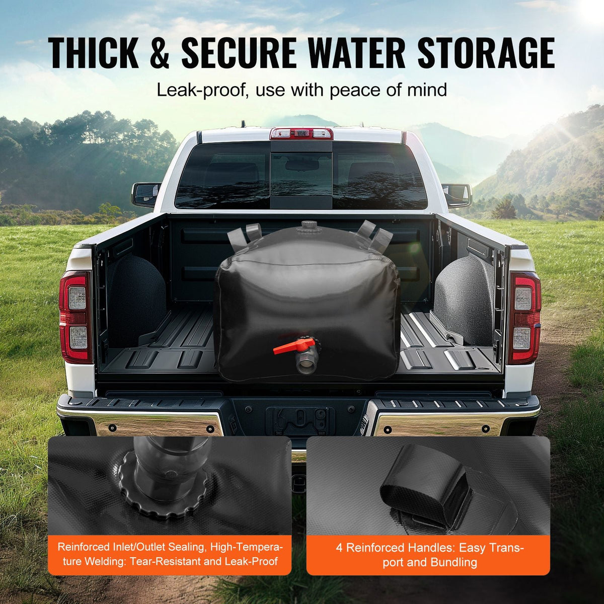 113 L/29.85 Gal Water Storage Bladder, Portable RV Water Tank, 1000D PVC Collapsible Water Storage Containers, Soft Water Bag, Water Bladder, Fire Prevention, Camping, Emergency Water Use, Black