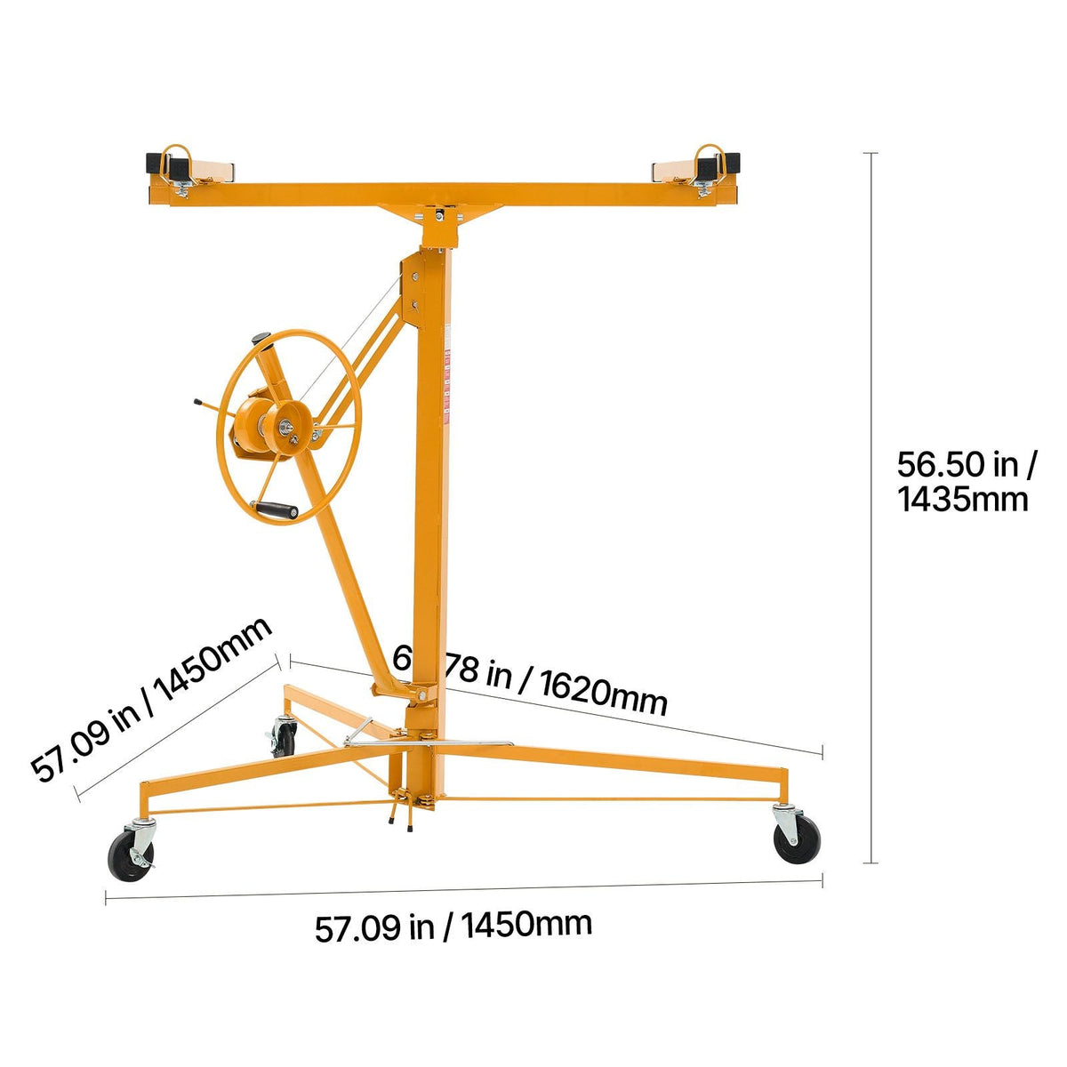 11ft Drywall Lift, Heavy-Duty 150 lbs Sheetrock Hoist with Adjustable Telescoping Arm, Lockable Wheels, Drywall Lifter Panel Jack Hoist Tools Ideal for Ceiling & Wall Installation (Yellow)