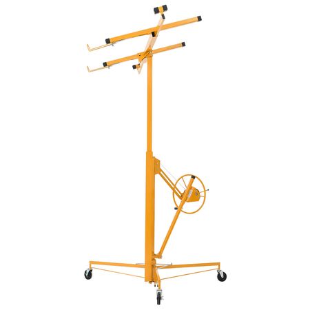 11ft Drywall Lift, Heavy-Duty 150 lbs Sheetrock Hoist with Adjustable Telescoping Arm, Lockable Wheels, Drywall Lifter Panel Jack Hoist Tools Ideal for Ceiling & Wall Installation (Yellow)
