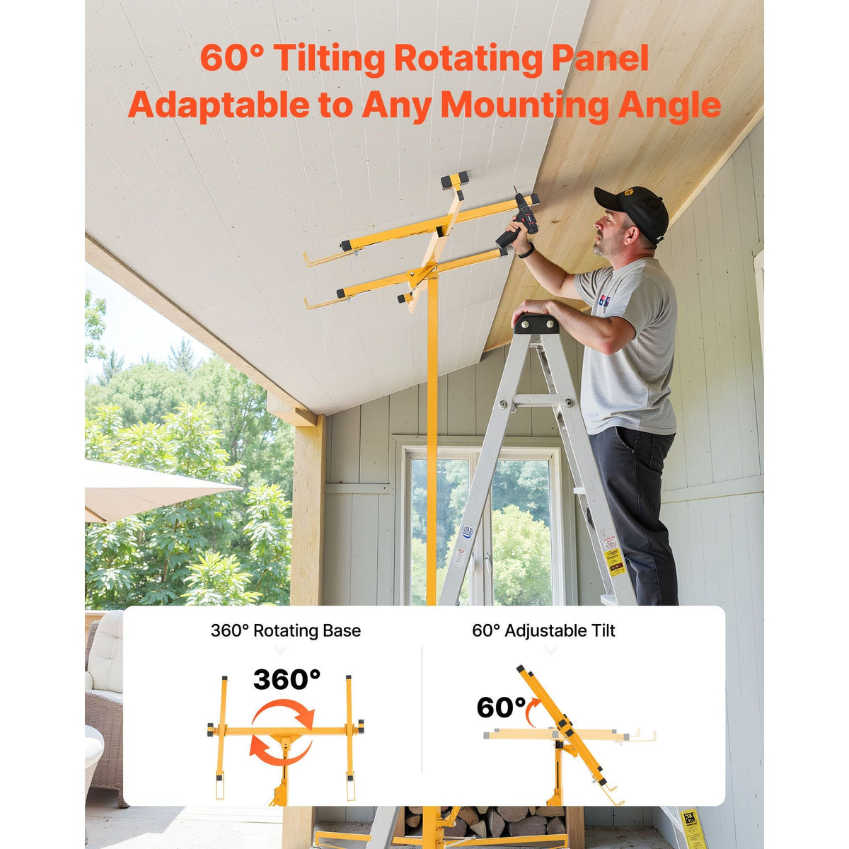 11ft Drywall Lift, Heavy-Duty 150 lbs Sheetrock Hoist with Adjustable Telescoping Arm, Lockable Wheels, Drywall Lifter Panel Jack Hoist Tools Ideal for Ceiling & Wall Installation (Yellow)