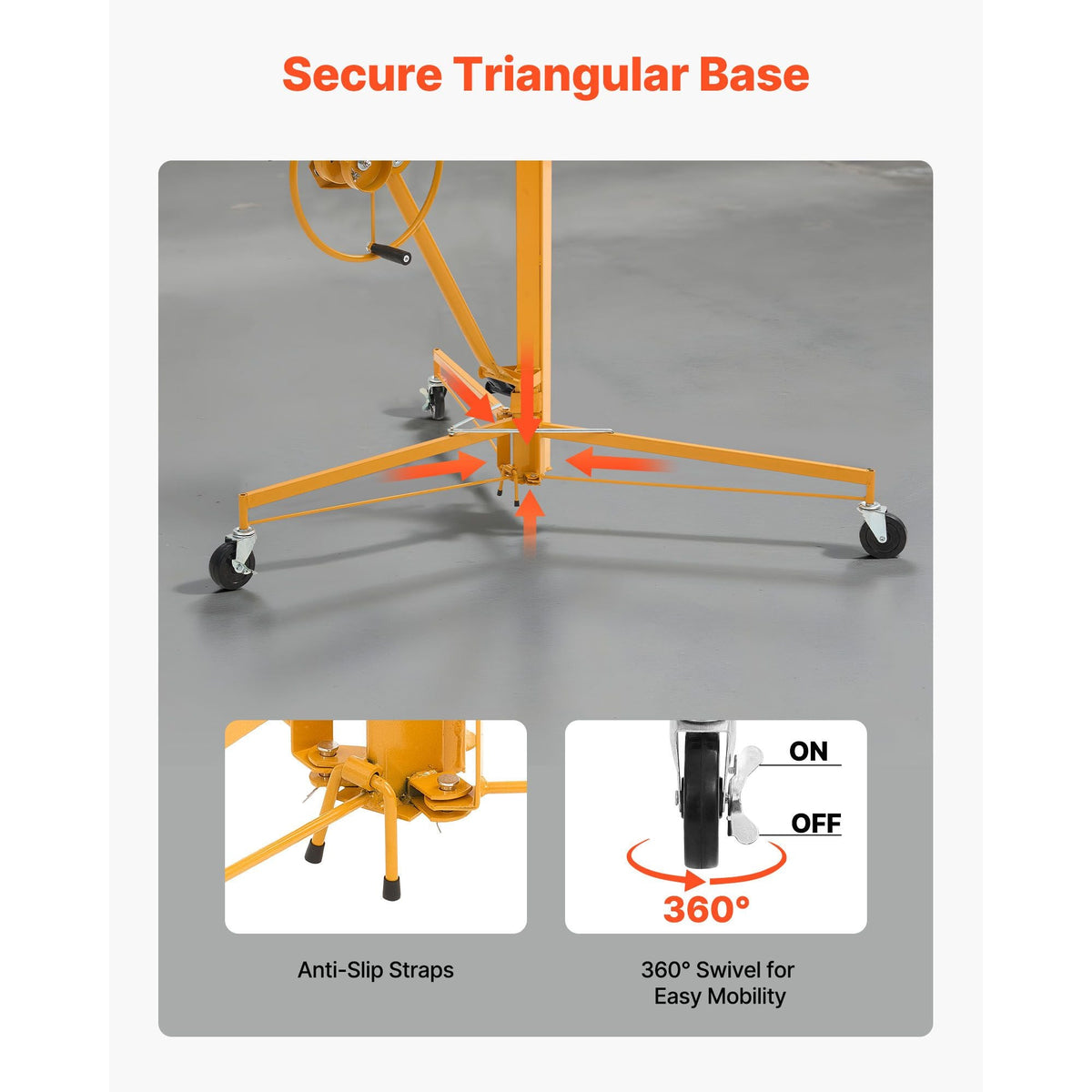 11ft Drywall Lift, Heavy-Duty 150 lbs Sheetrock Hoist with Adjustable Telescoping Arm, Lockable Wheels, Drywall Lifter Panel Jack Hoist Tools Ideal for Ceiling & Wall Installation (Yellow)