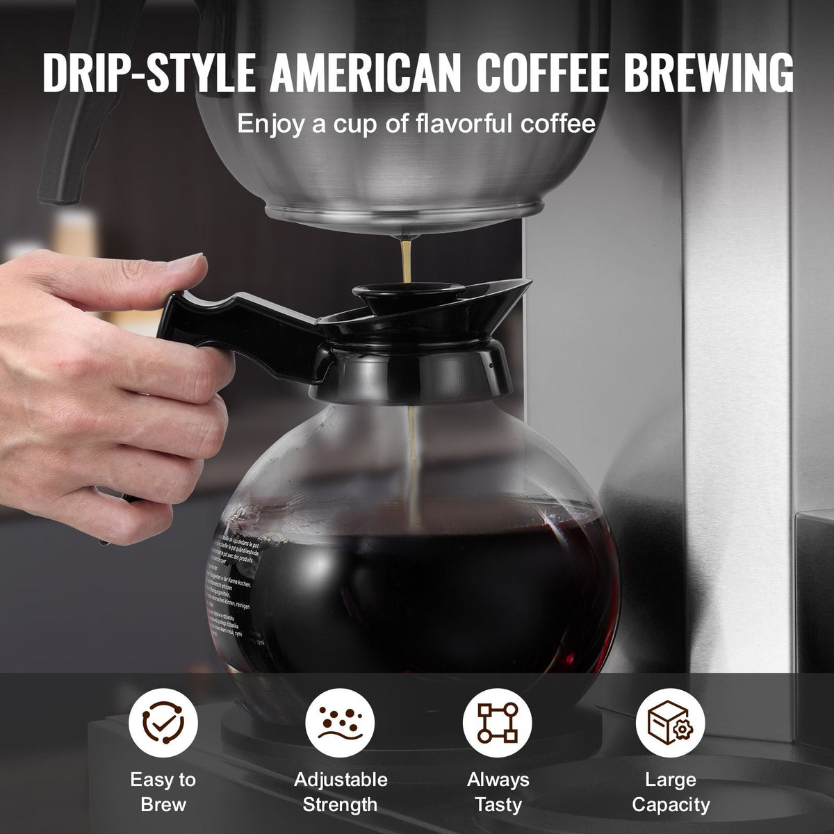 12 Cups Commercial Drip Coffee Maker, Coffee Maker Machine with 3 Glass Carafes and 3 Warmer Plates, Stainless Steel Pour Over Coffee Brewer for Restaurant, Office, Cafe