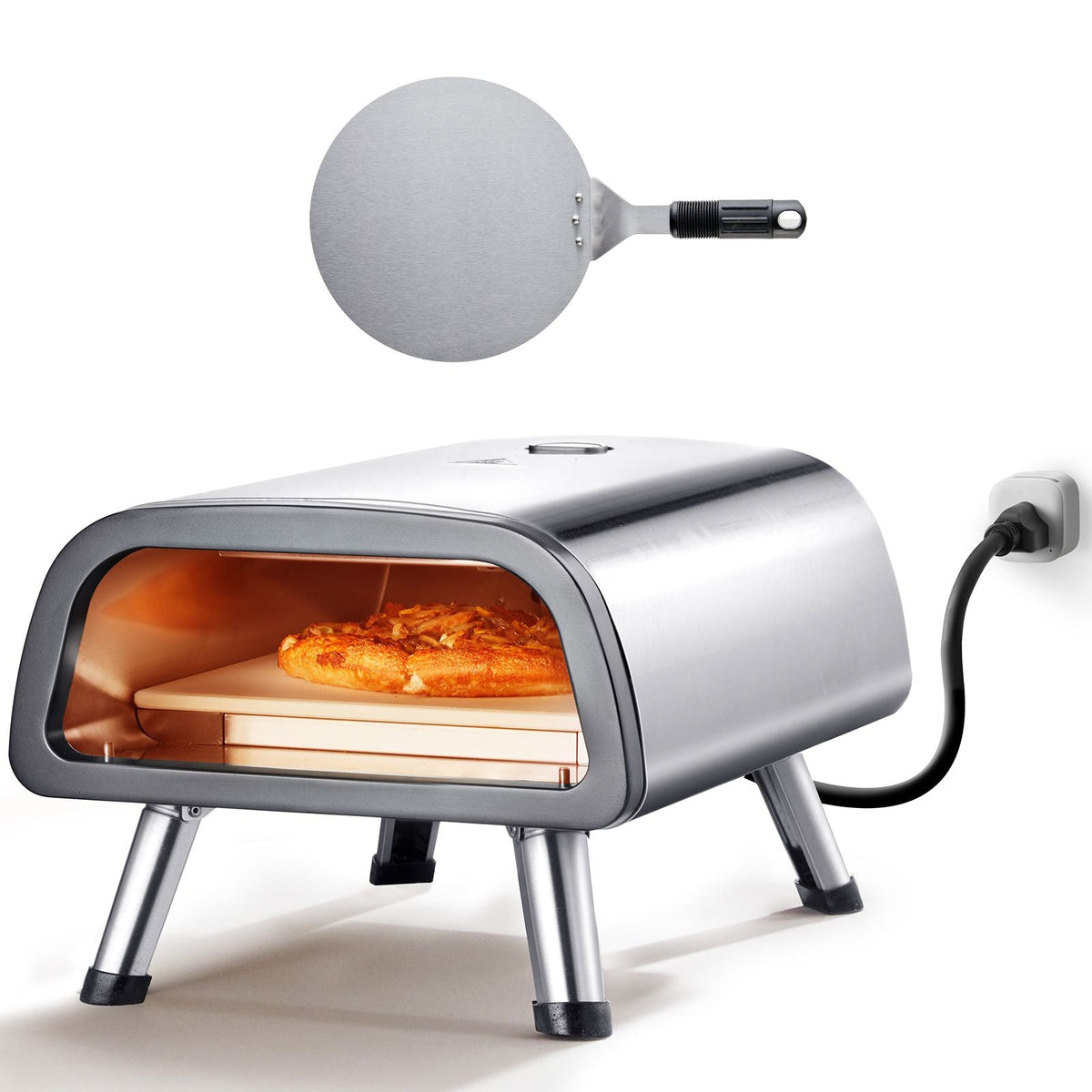 12" Electric Pizza Oven Countertop, Stainless Steel Pizza Maker Machine with Pizza Stone and Spatula, Heats up to 850 Fahrenheit , Multipurpose Indoor & Outdoor Pizza Cooker