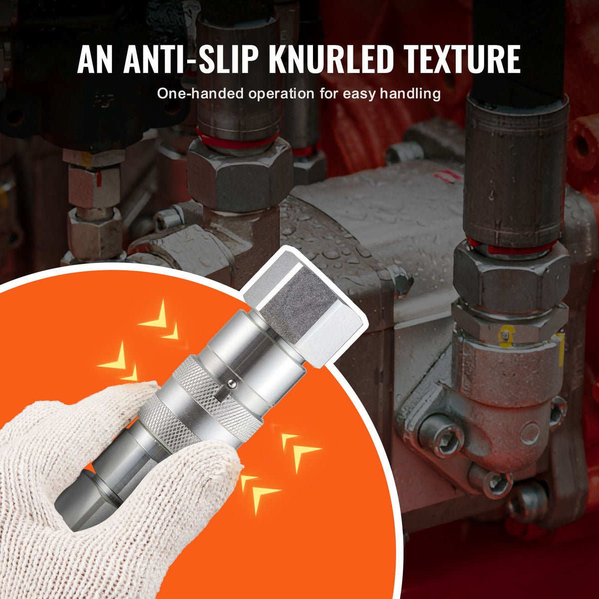 1/2" Flat Face Hydraulic Couplers, 1/2" NPT Skid Steer Hydraulic Quick Connect Couplers with 2 Dust Caps (ISO16028)