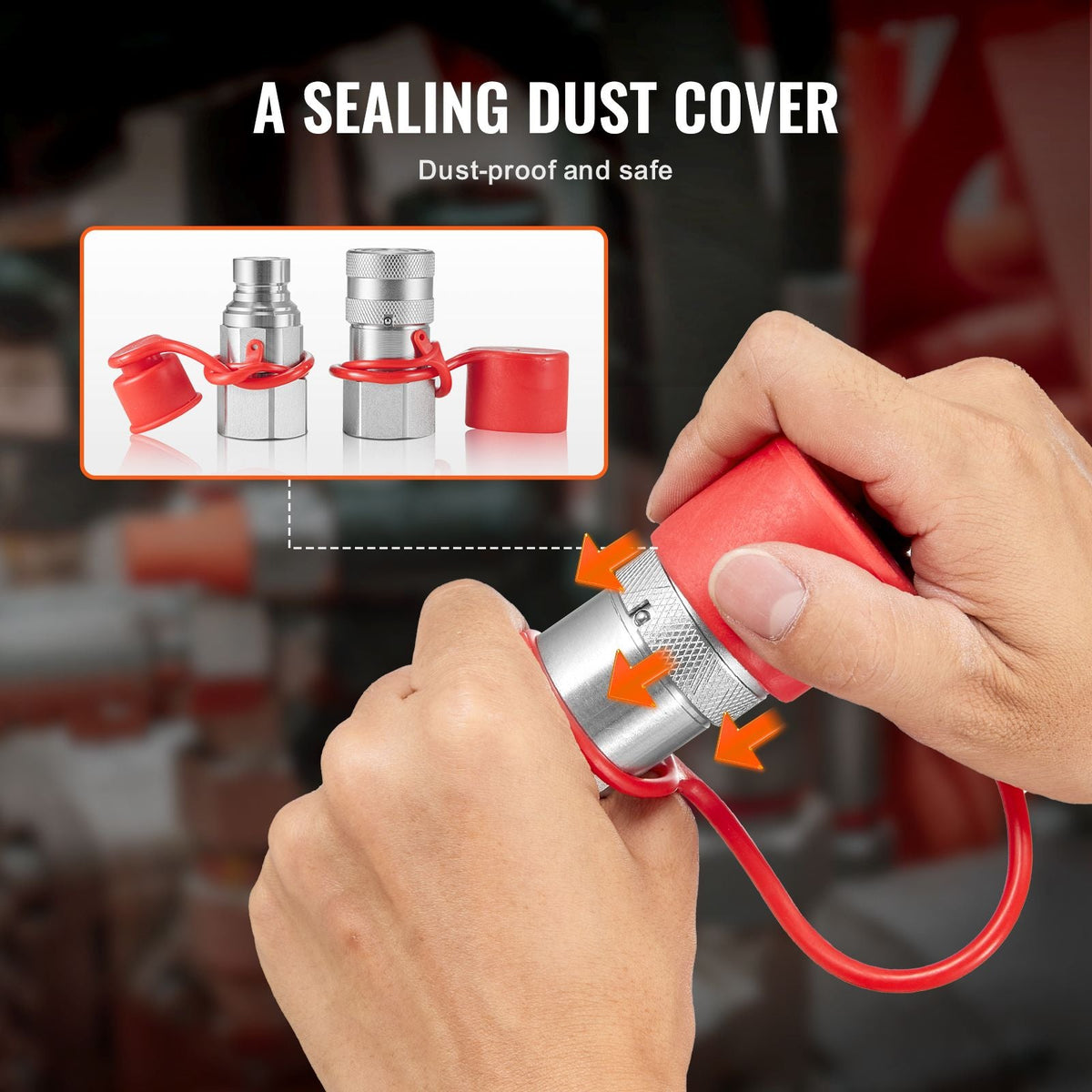 1/2" Flat Face Hydraulic Couplers, 1/2" NPT Skid Steer Hydraulic Quick Connect Couplers with 2 Dust Caps (ISO16028)