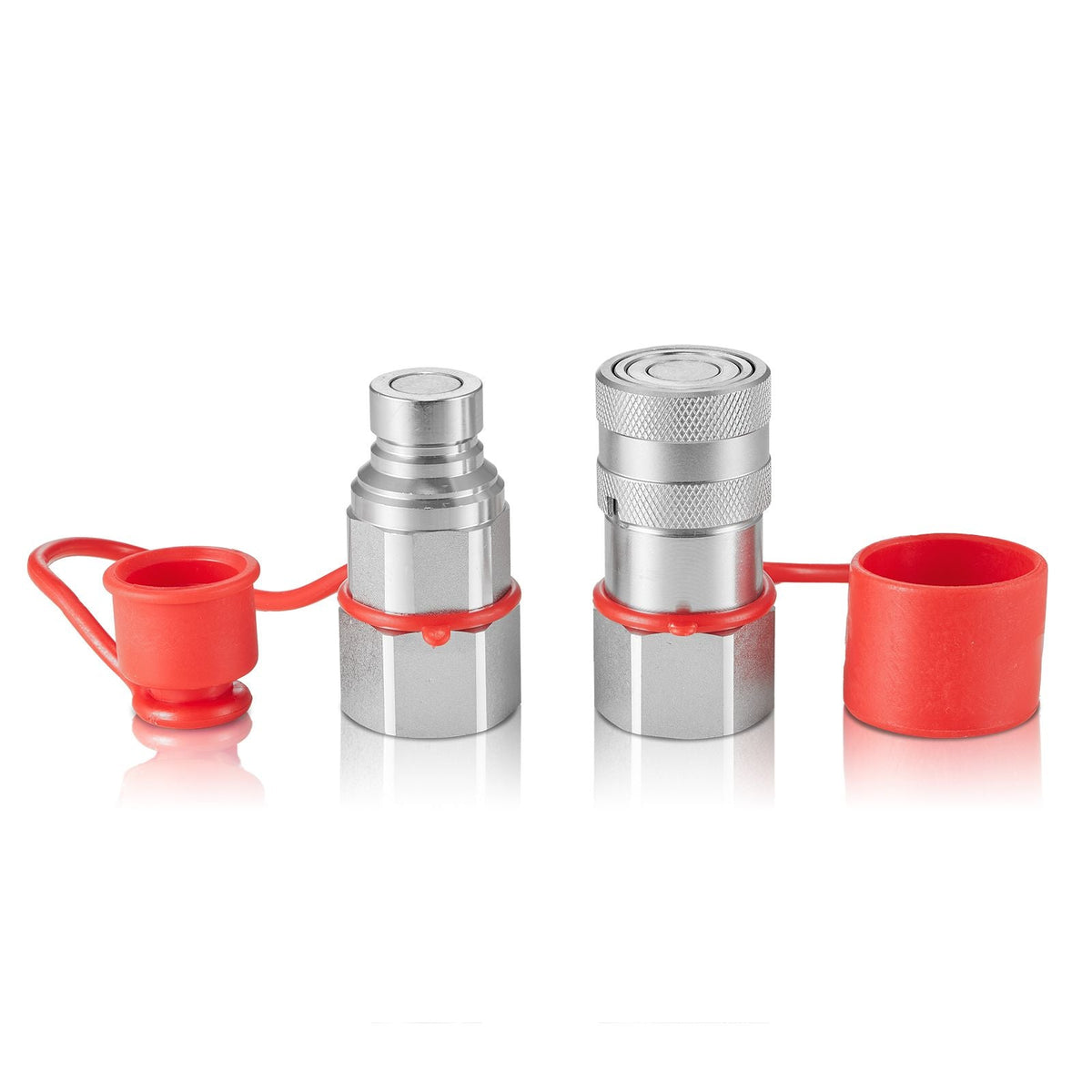 1/2" Flat Face Hydraulic Couplers, 1/2" NPT Skid Steer Hydraulic Quick Connect Couplers with 2 Dust Caps (ISO16028)