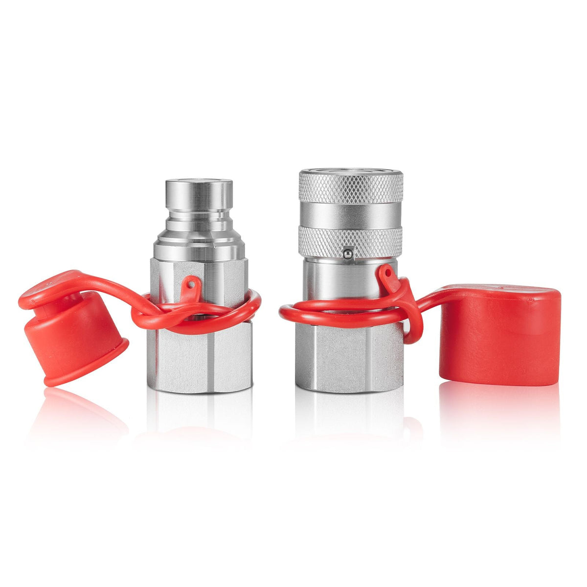 1/2" Flat Face Hydraulic Couplers, 1/2" NPT Skid Steer Hydraulic Quick Connect Couplers with 2 Dust Caps (ISO16028)