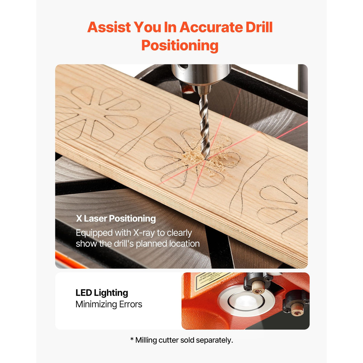 12-Inch Benchtop Drill Press, 6.2 Amp, 1 HP Bench Drill Press, 530 to 3140 RPM Variable Speed, 0-45° Tilting Worktable, with Laser and LED Work Light, Tabletop Drilling Machine, for Wood Metal