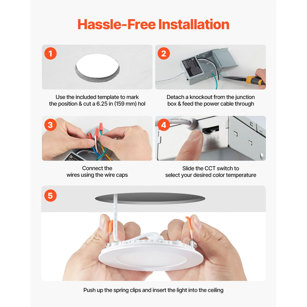12 Pack 6 Inch LED Recessed Ceiling Light, 5CCT, Canless Wafer Downlight with Junction Box, 2700K/3000K/3500K/4000K/5000K Selectable, 1100 LM High Brightness 12W 120V, for Indoor Home Lighting