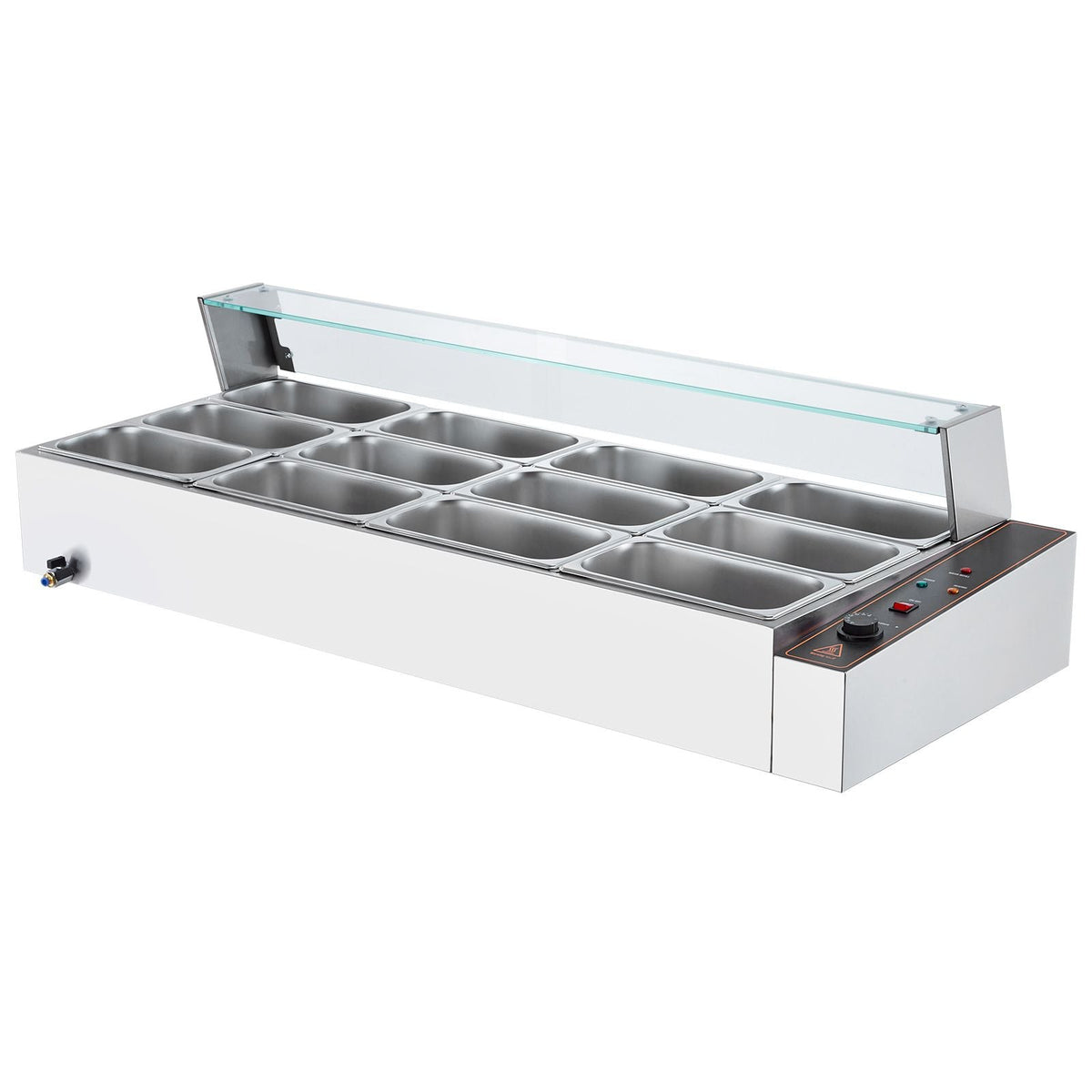 12-Pan Commercial Food Warmer, 12 x 5QT Electric Steam Table with Glass Cover, 1700W Countertop Stainless Steel Buffet Bain Marie 86-185 Fahrenheit Temp Control