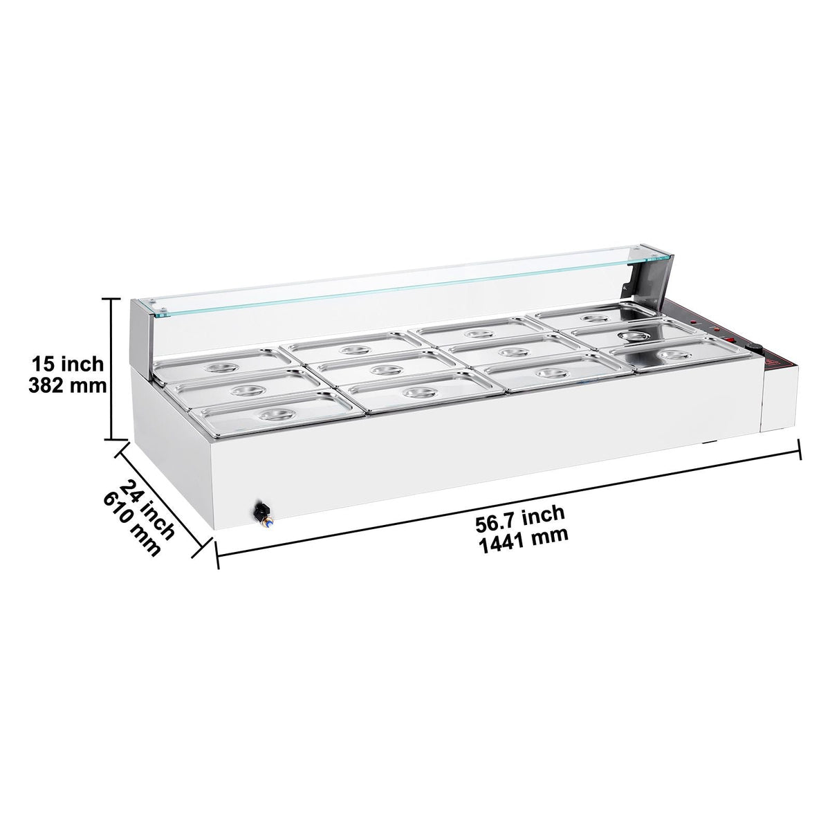 12-Pan Commercial Food Warmer, 12 x 5QT Electric Steam Table with Glass Cover, 1700W Countertop Stainless Steel Buffet Bain Marie 86-185 Fahrenheit Temp Control