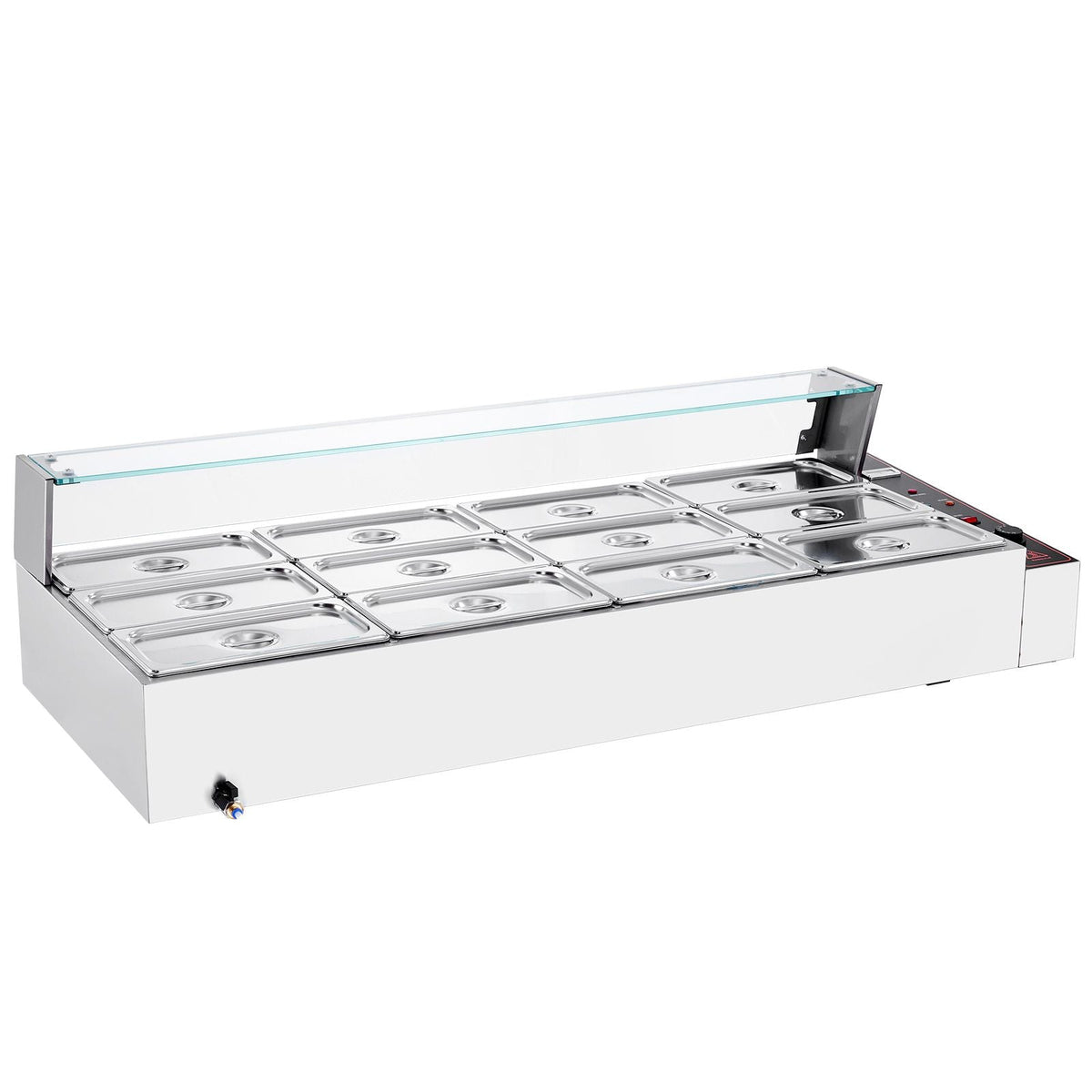 12-Pan Commercial Food Warmer, 12 x 5QT Electric Steam Table with Glass Cover, 3200W Countertop Stainless Steel Buffet Bain Marie w/ Thermometer 86-185 Fahrenheit Temp Control