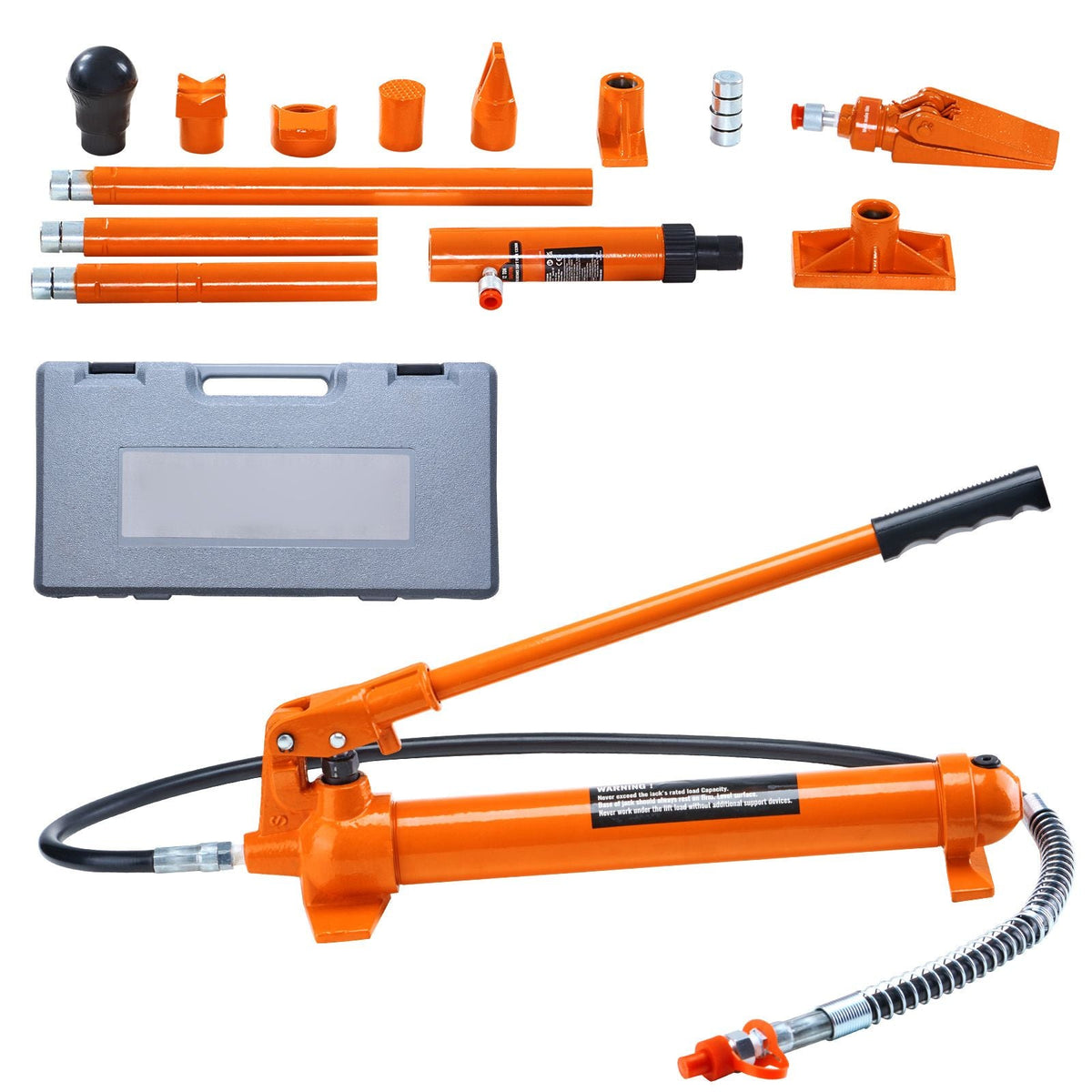 12 Ton Porta Power Kit, Portable Hydraulic Jack with 4.6 ft/1.4 m Oil Hose, Auto Body Frame Repair Kit with Storage Case for Car Repair, Truck, Farm