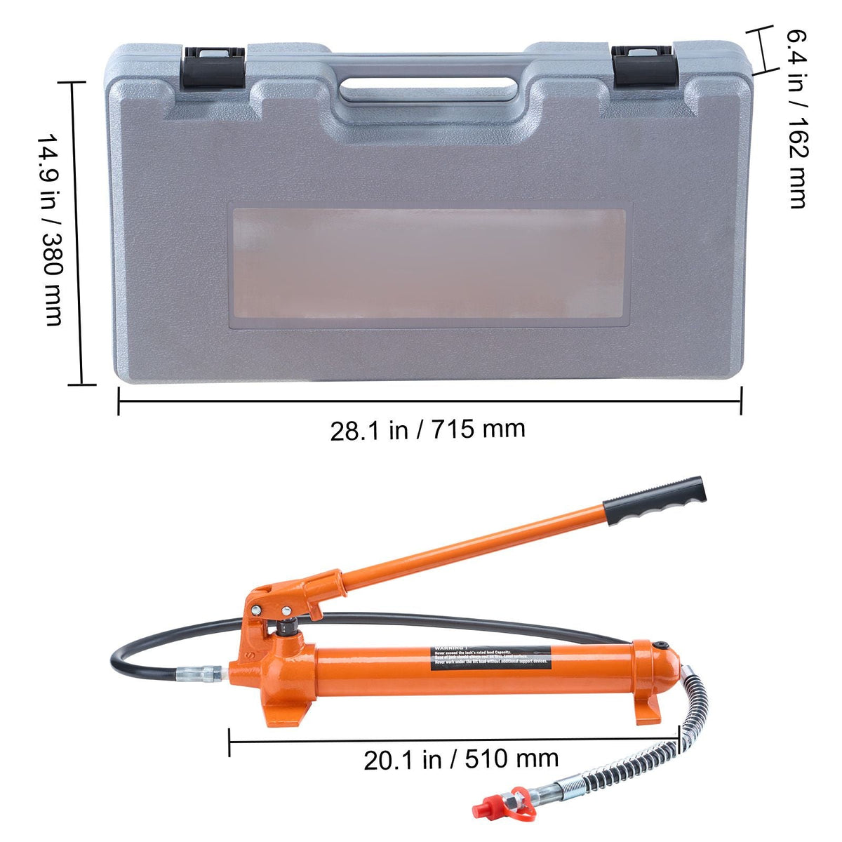 12 Ton Porta Power Kit, Portable Hydraulic Jack with 4.6 ft/1.4 m Oil Hose, Auto Body Frame Repair Kit with Storage Case for Car Repair, Truck, Farm