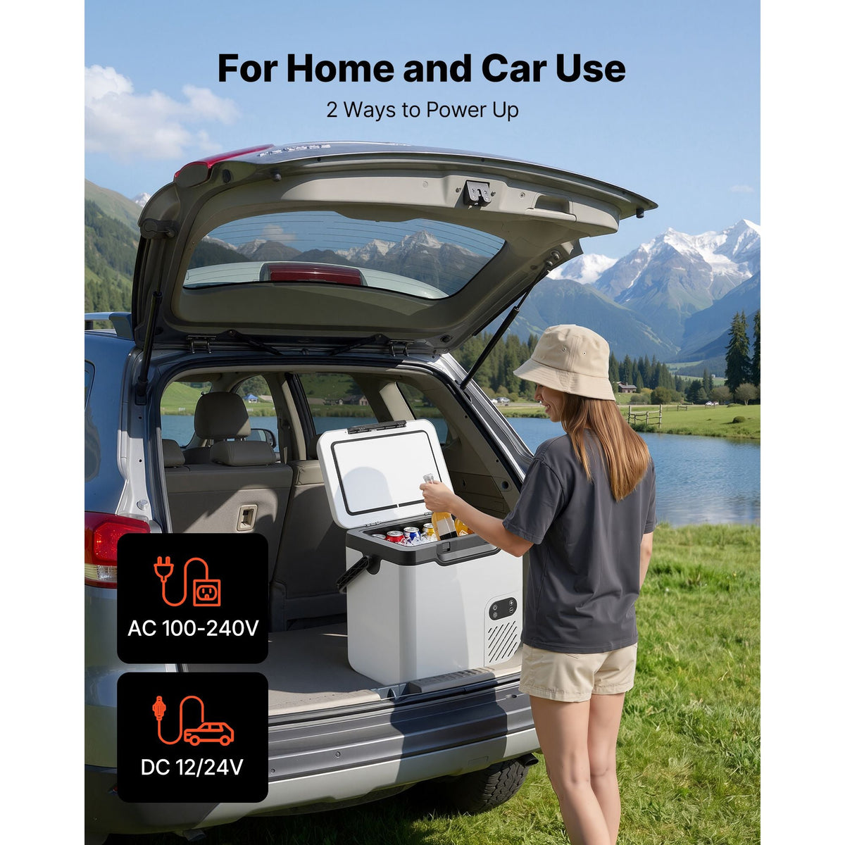 12 Volt Refrigerator, 19 QT/ 18L Car Fridge, Portable Electric Freezer Compressor with Handle, 12V/24V DC 100-240V AC, -4 to 68 F/ -20 to 20 C, for Truck Van RV SUV Boat Travel Camping