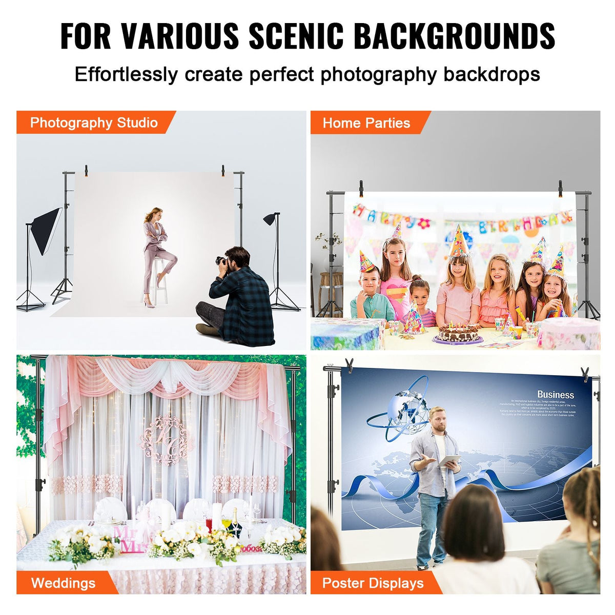 12 x 10 ft Heavy Duty Backdrop Stand, Height Adjustable Photography Backdrop Stand, Background Support System with 6 Clamps and A Carry Bag, for Party, Wedding, Display, Photo