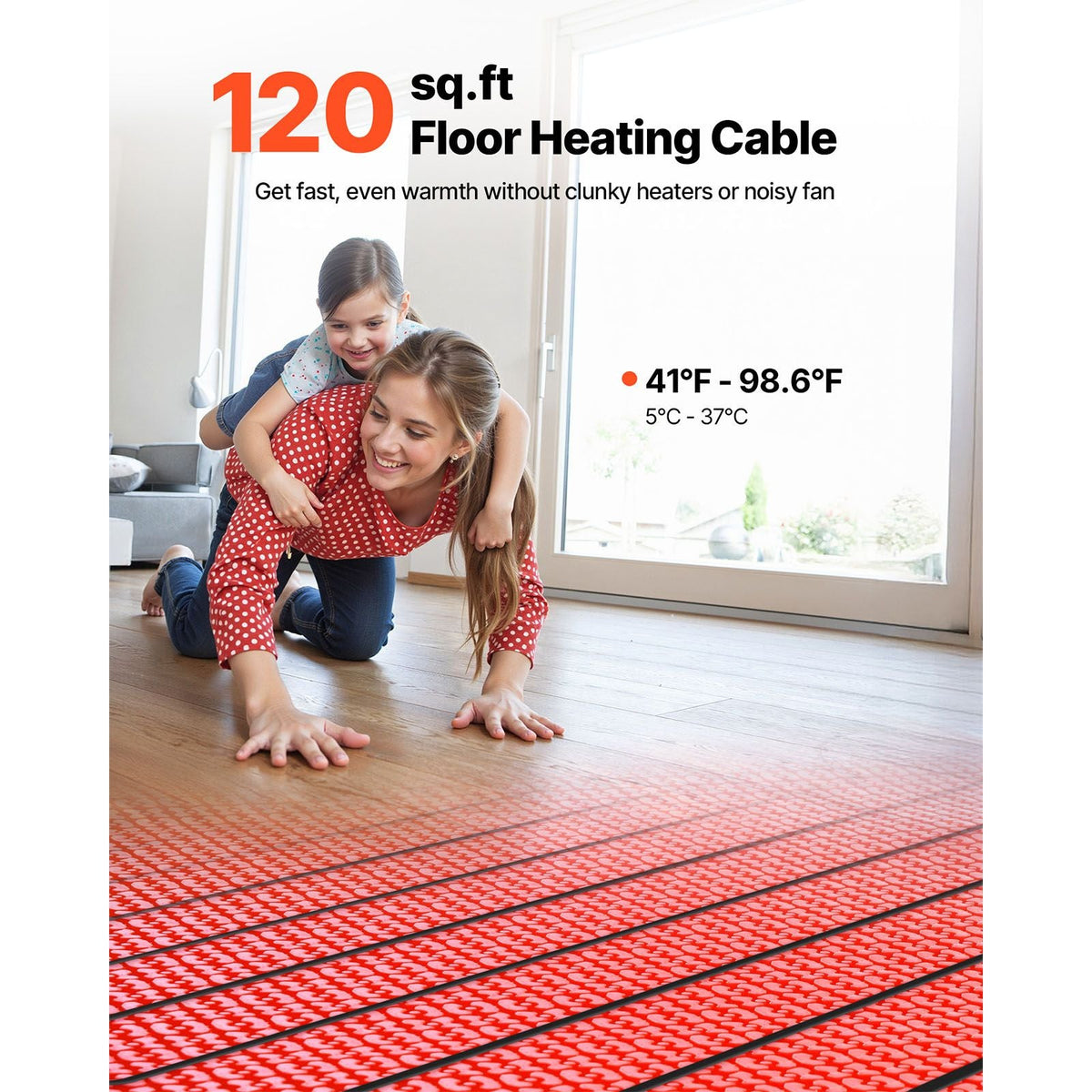 120 sqft Floor Heating Mat System, 120V Electric Radiant Heated Floor System, with Decoupling Membrane & Smart Control Thermostat & Alarm, Easy Installation for Tile, Stone, Vinyl