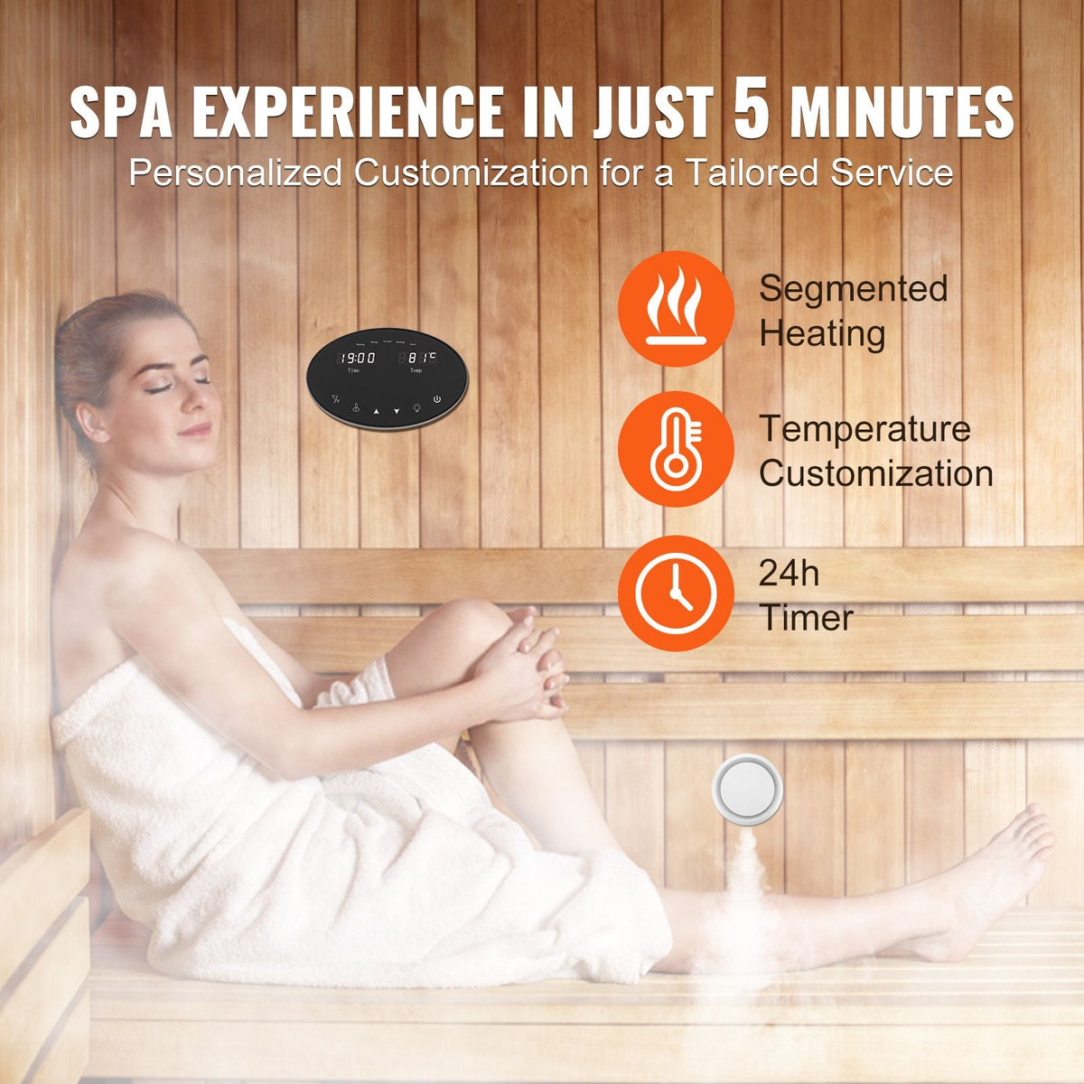 12KW Steam Shower Generator, Segmented Heating & Temperature Customization & 24h Timer Steam Kit, Automatic Drainage Home Steam Shower System Tested to UL Standards