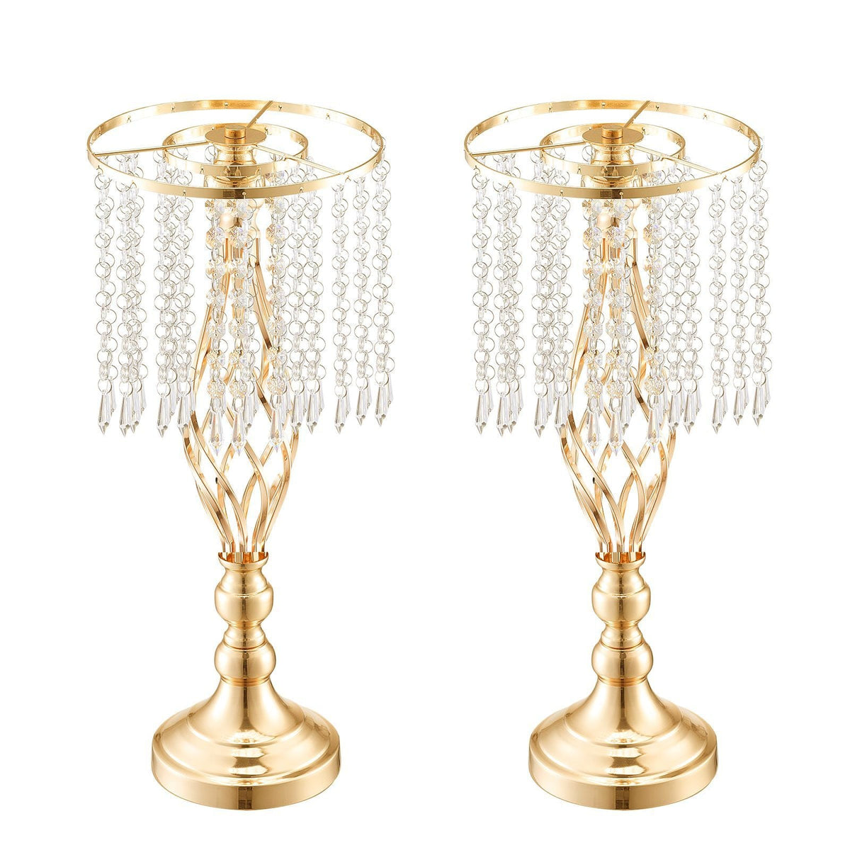 12PCS 49cm/19.3' Tall Crystal Wedding Flower Stand, Metal Wedding Centerpiece Vase, Gold Flower Holders Floral Display Rack for Tables Wedding Dinner Party, Ceremony Birthday Event Decor