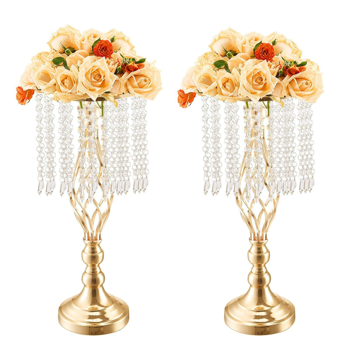 12PCS 49cm/19.3' Tall Crystal Wedding Flower Stand, Metal Wedding Centerpiece Vase, Gold Flower Holders Floral Display Rack for Tables Wedding Dinner Party, Ceremony Birthday Event Decor
